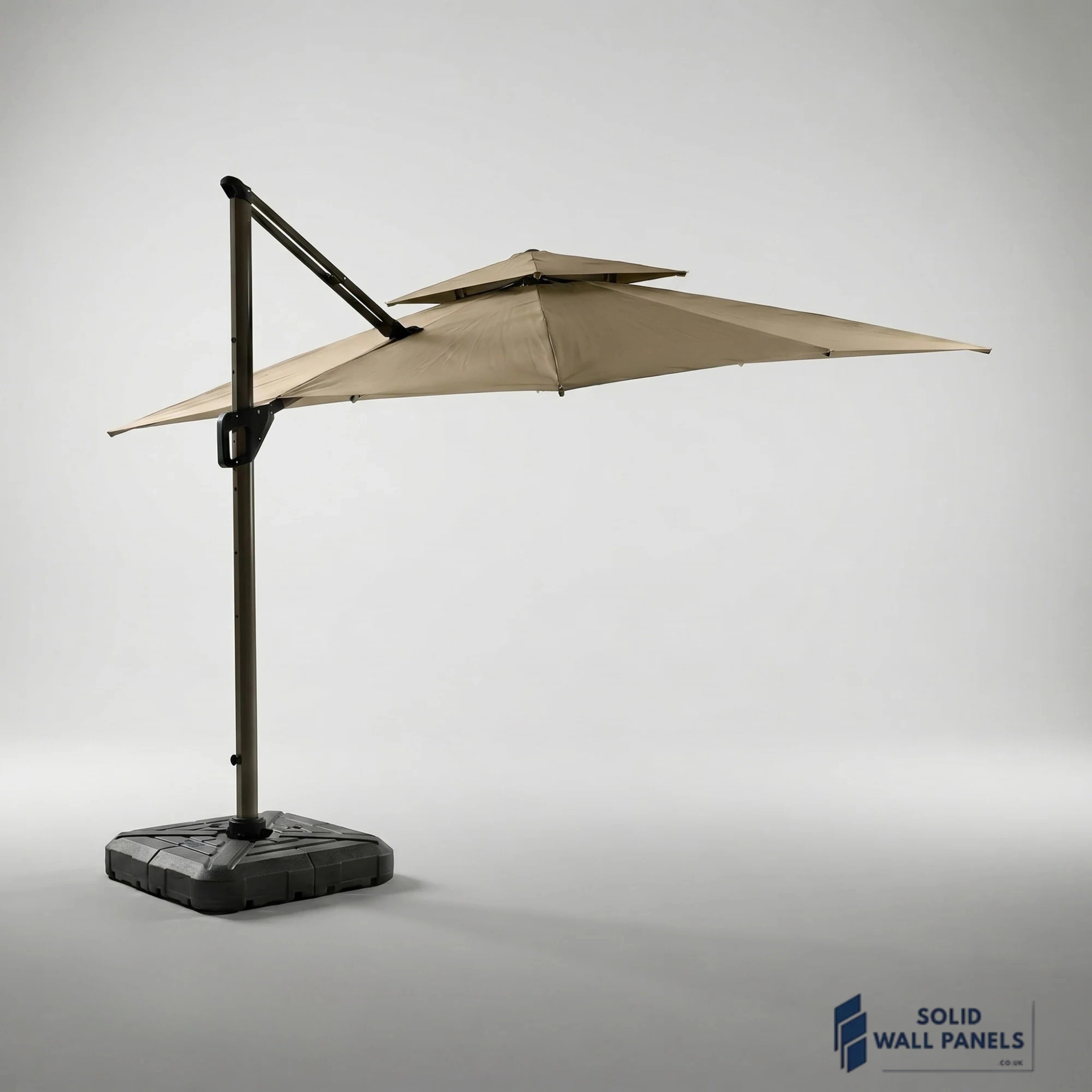 Camber 3m Square Cantilever Parasol with Solar LED Lights – Khaki Beige Garden Umbrella