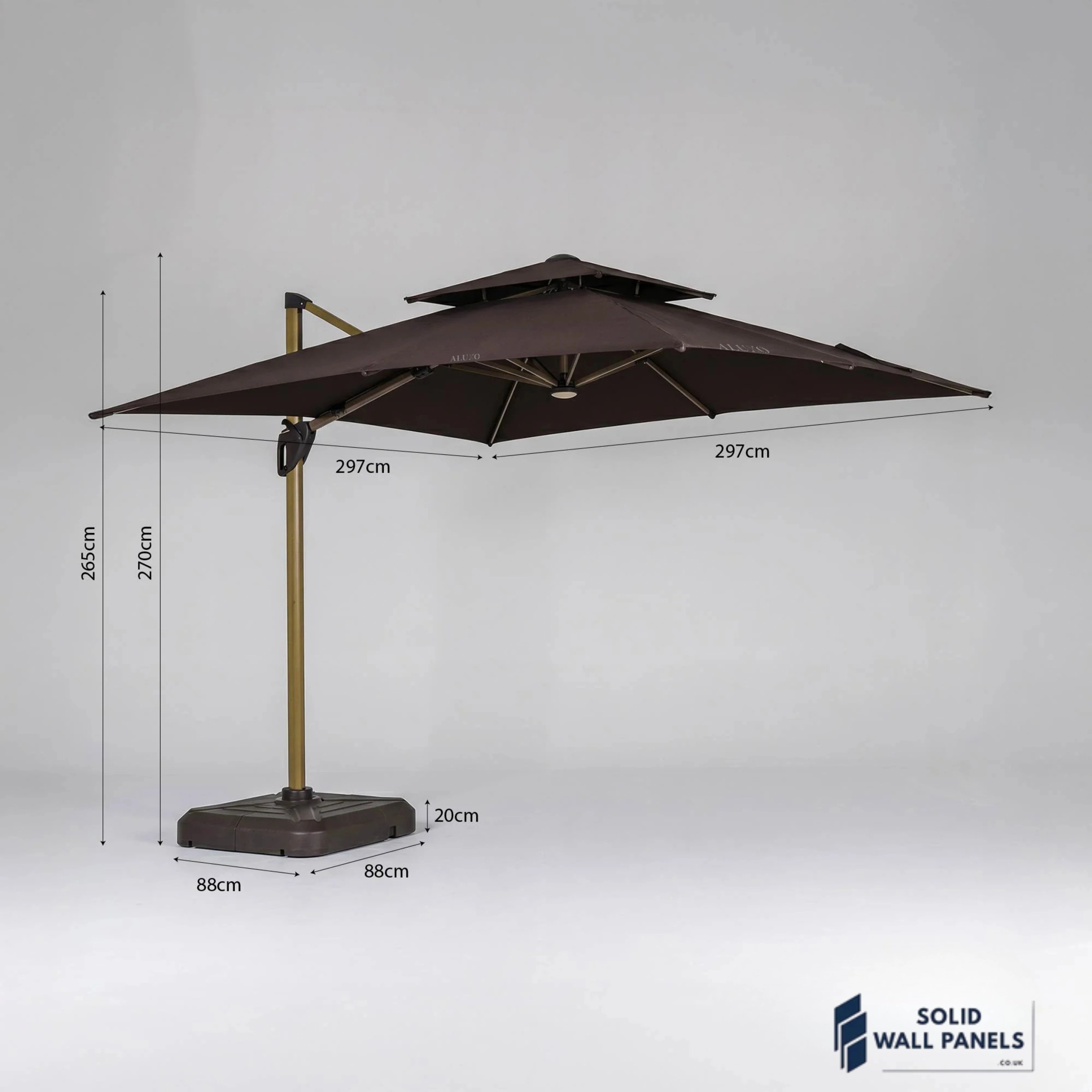 Camber 3m Square Cantilever Parasol with Solar LED Lights – Garden Umbrella