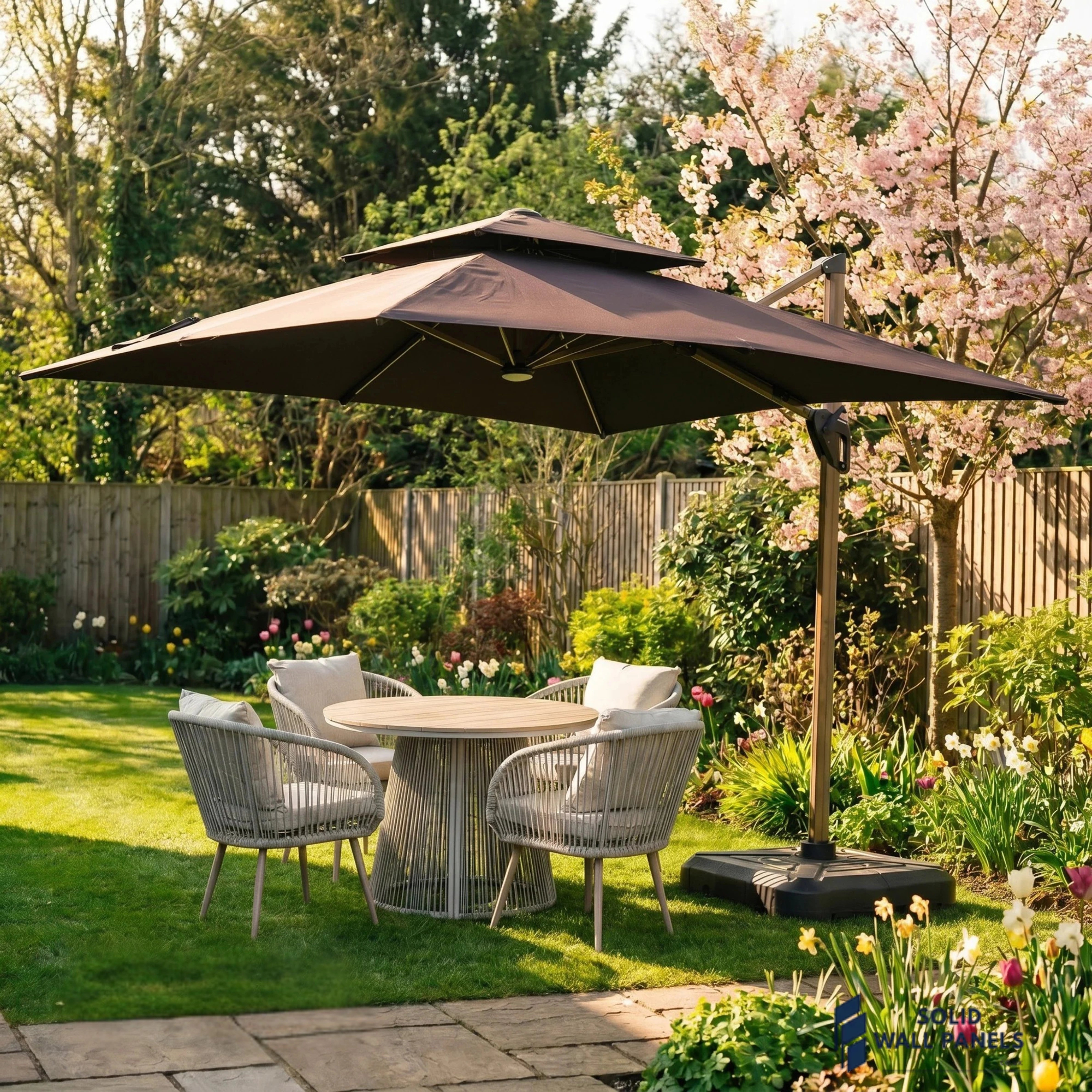 Camber 3m Square Cantilever Parasol with Solar LED Lights – Garden Umbrella