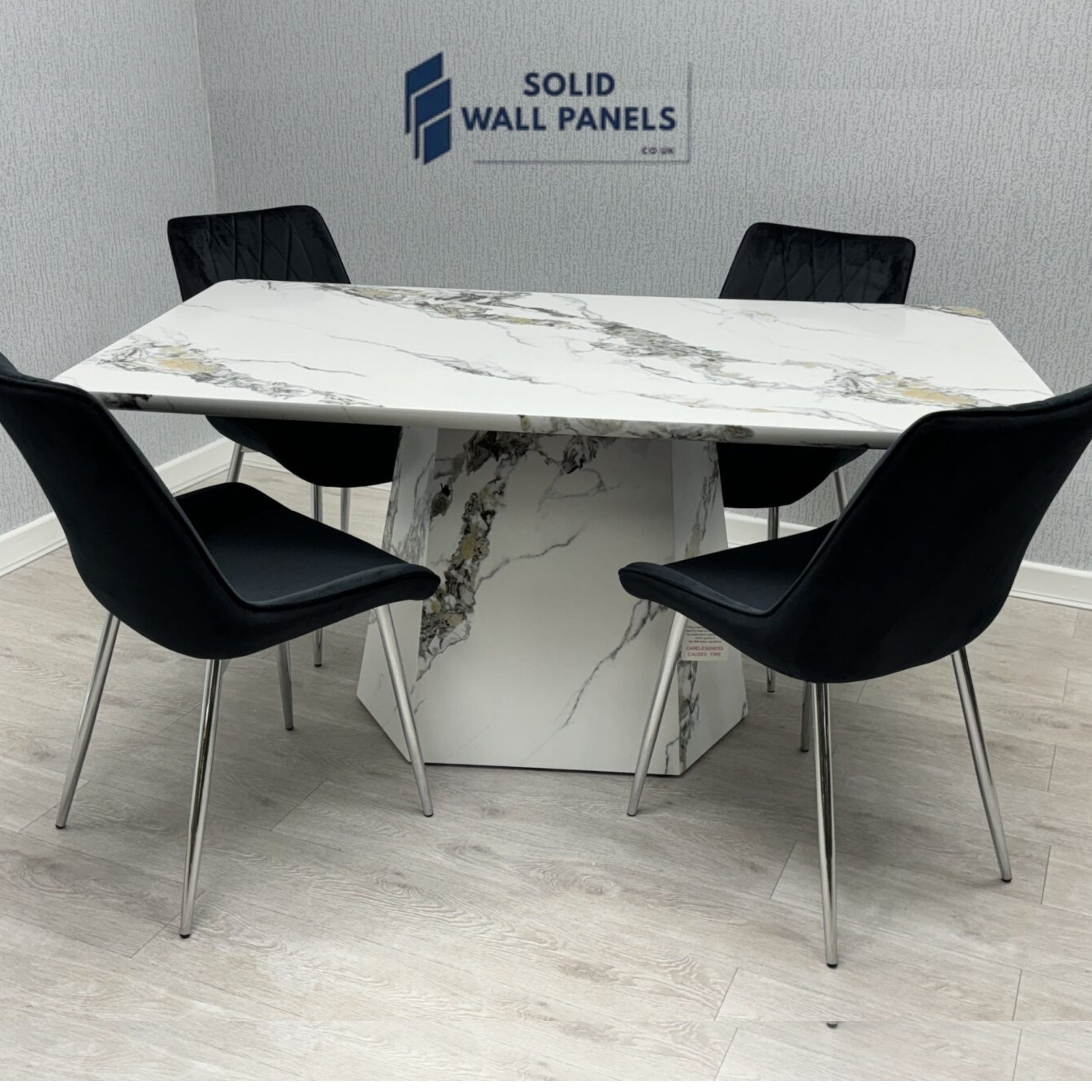 Capri Marble Effect Dining Table 160cm | Grey & White | Solid Wall Panels