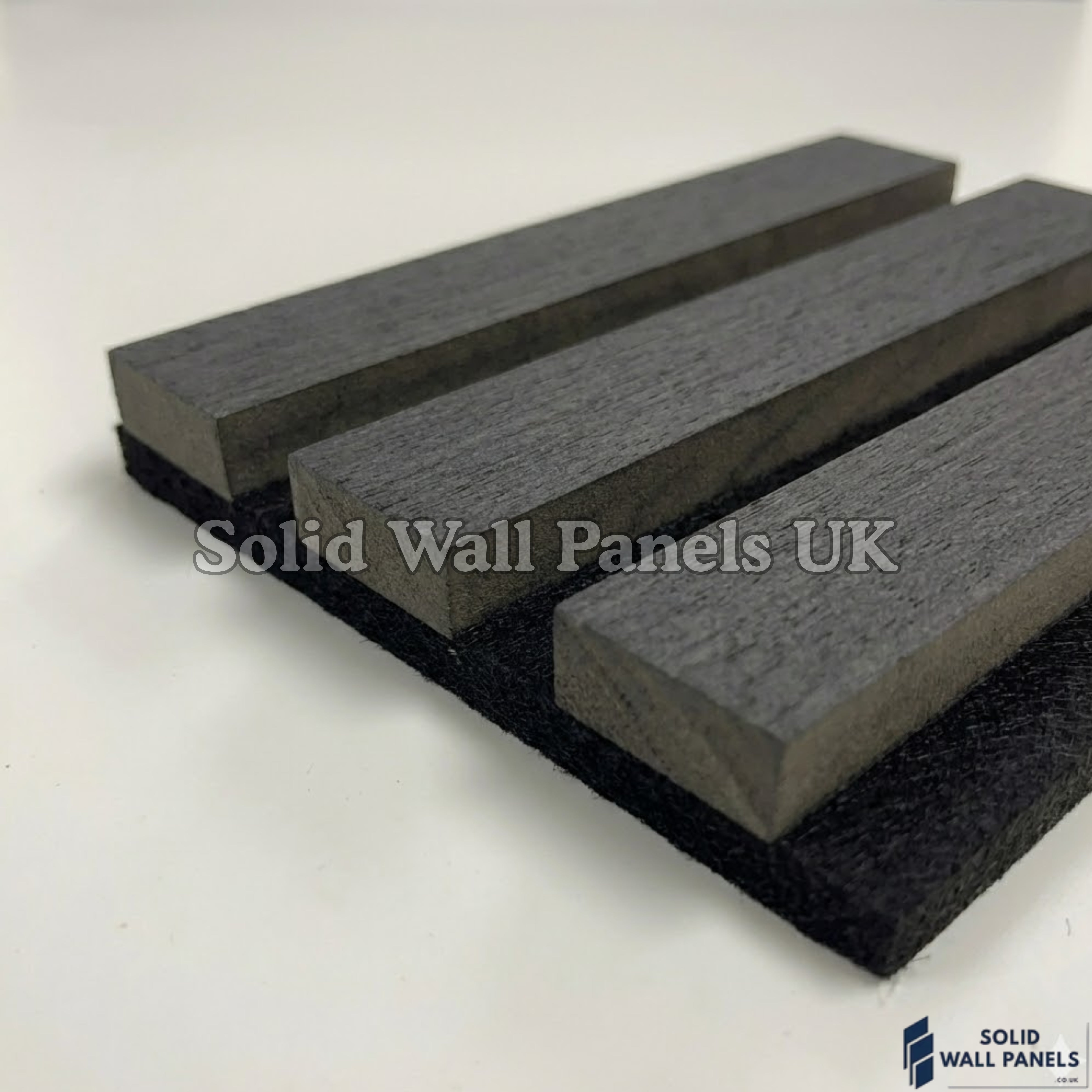 Real Wood Acoustic Slatted Wall Panels –  Charcoal Black (60×240 cm) | Solid Wall Panels UK