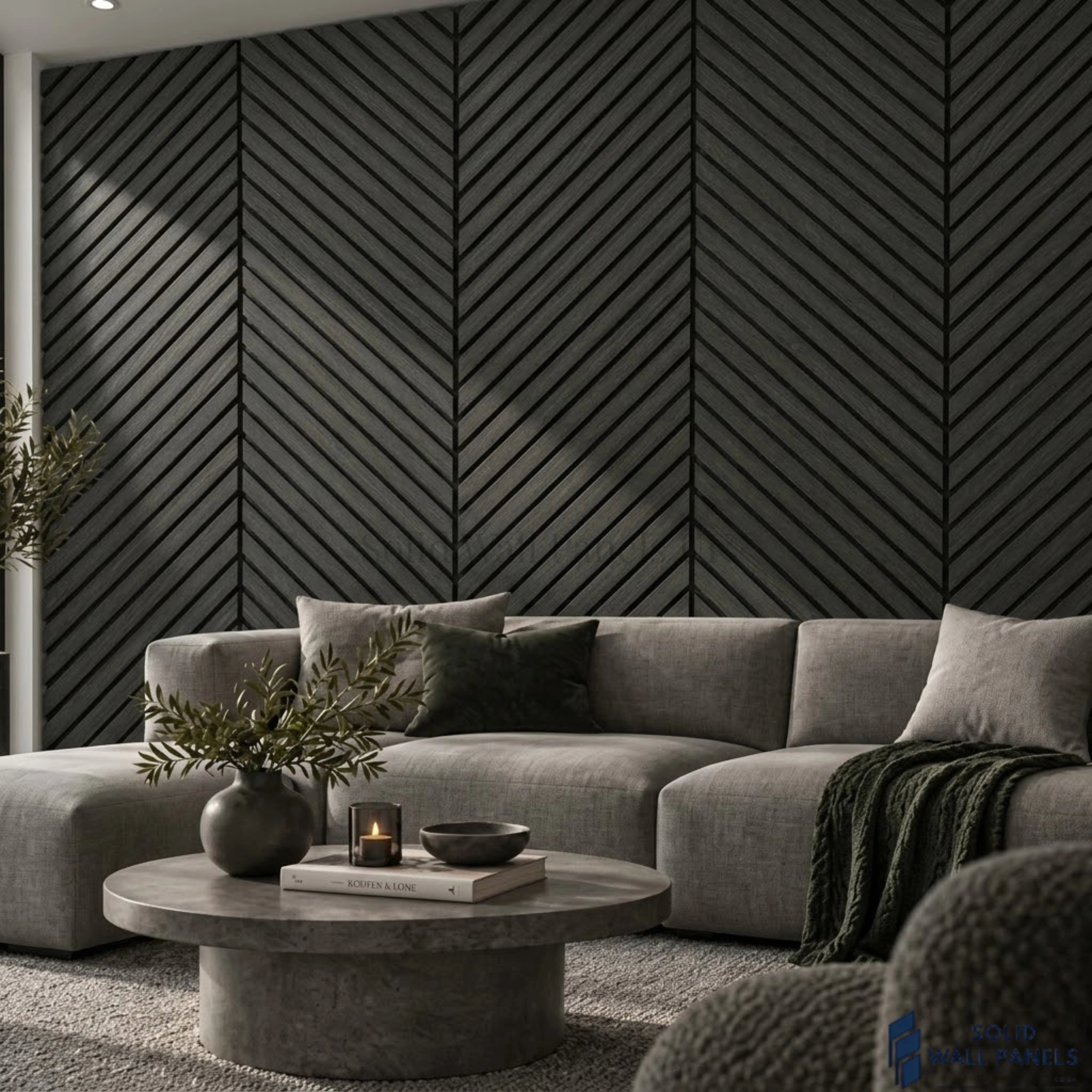 Chevron Black Acoustic Slat Wall Panel – Herringbone Style | 240 × 60 cm