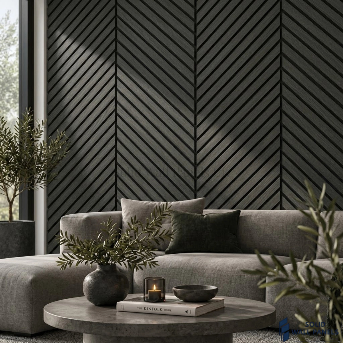Chevron Black Acoustic Slat Wall Panel – Herringbone Style | 240 × 60 cm