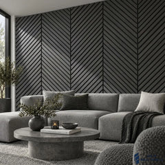 Chevron Dark Grey Acoustic Slat Wall Panel – Herringbone Style | 240 × 60 cm