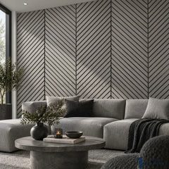 Chevron Light Grey Acoustic Slat Wall Panel – Herringbone Style | 240 × 60 cm