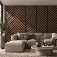Chevron Walnut Acoustic Slat Wall Panel – Herringbone Style | 240 × 60 cm