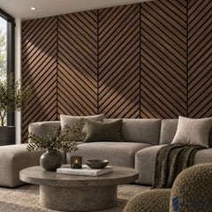 Chevron Walnut Acoustic Slat Wall Panel – Herringbone Style | 240 × 60 cm