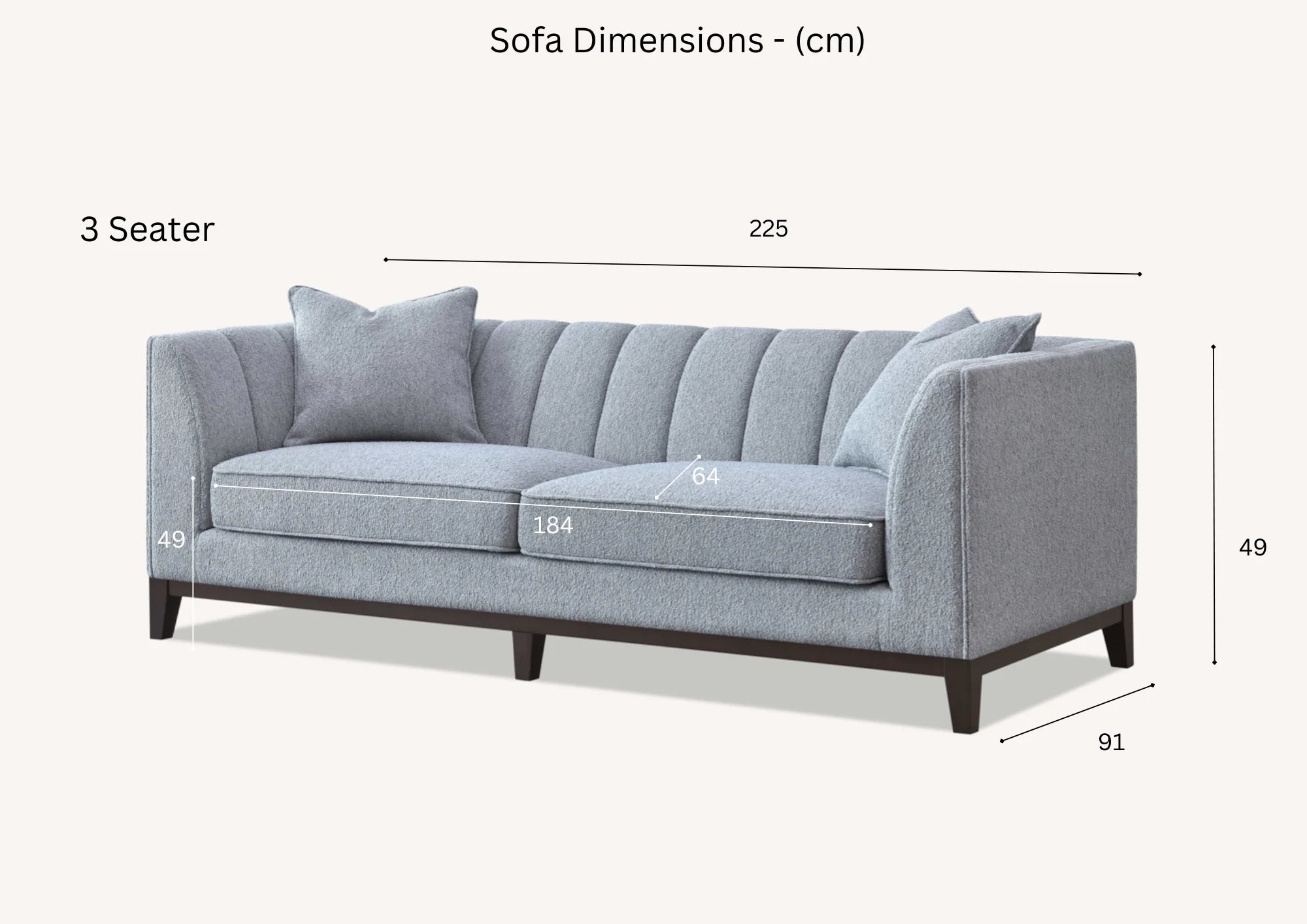Cooper 3 Seater Sofa in Dolphin Boucle | Mid-Century Modern Design