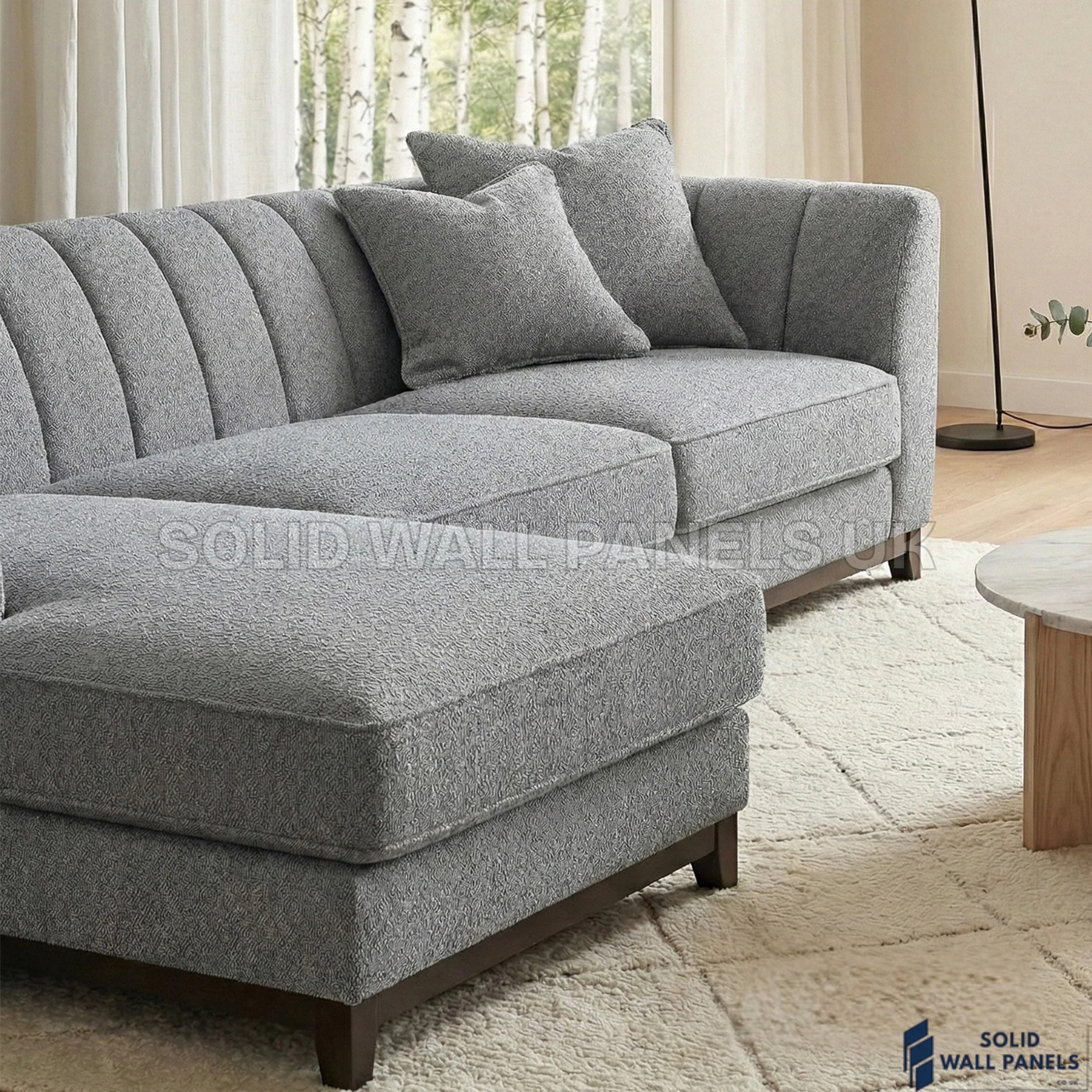 Cooper Bouclé Left Hand Facing Corner Sofa – Dolphin Grey | LHF Mid Century Modern Design