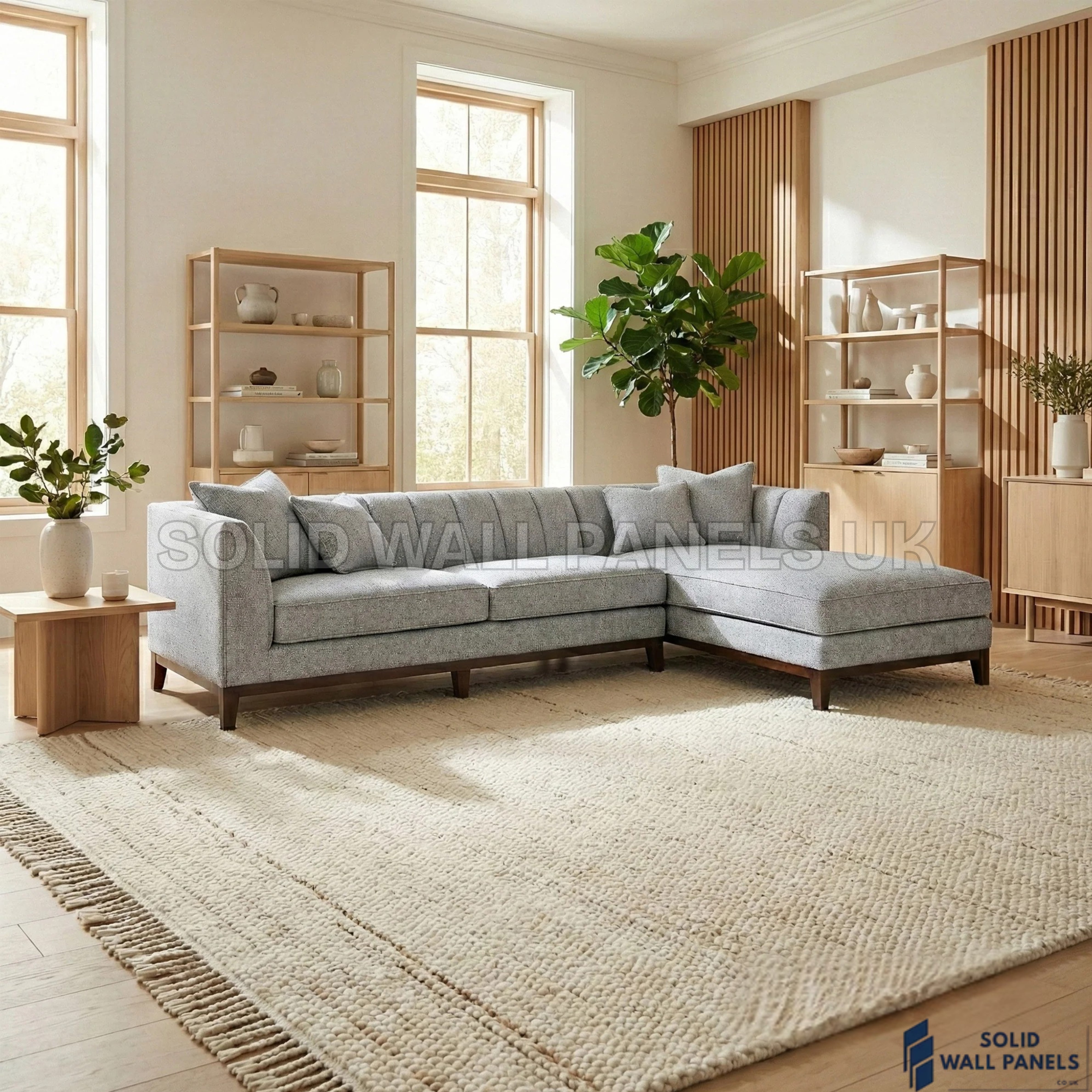 Cooper Bouclé Right Hand Facing Corner Sofa – Dolphin Grey | Mid Century Modern Design