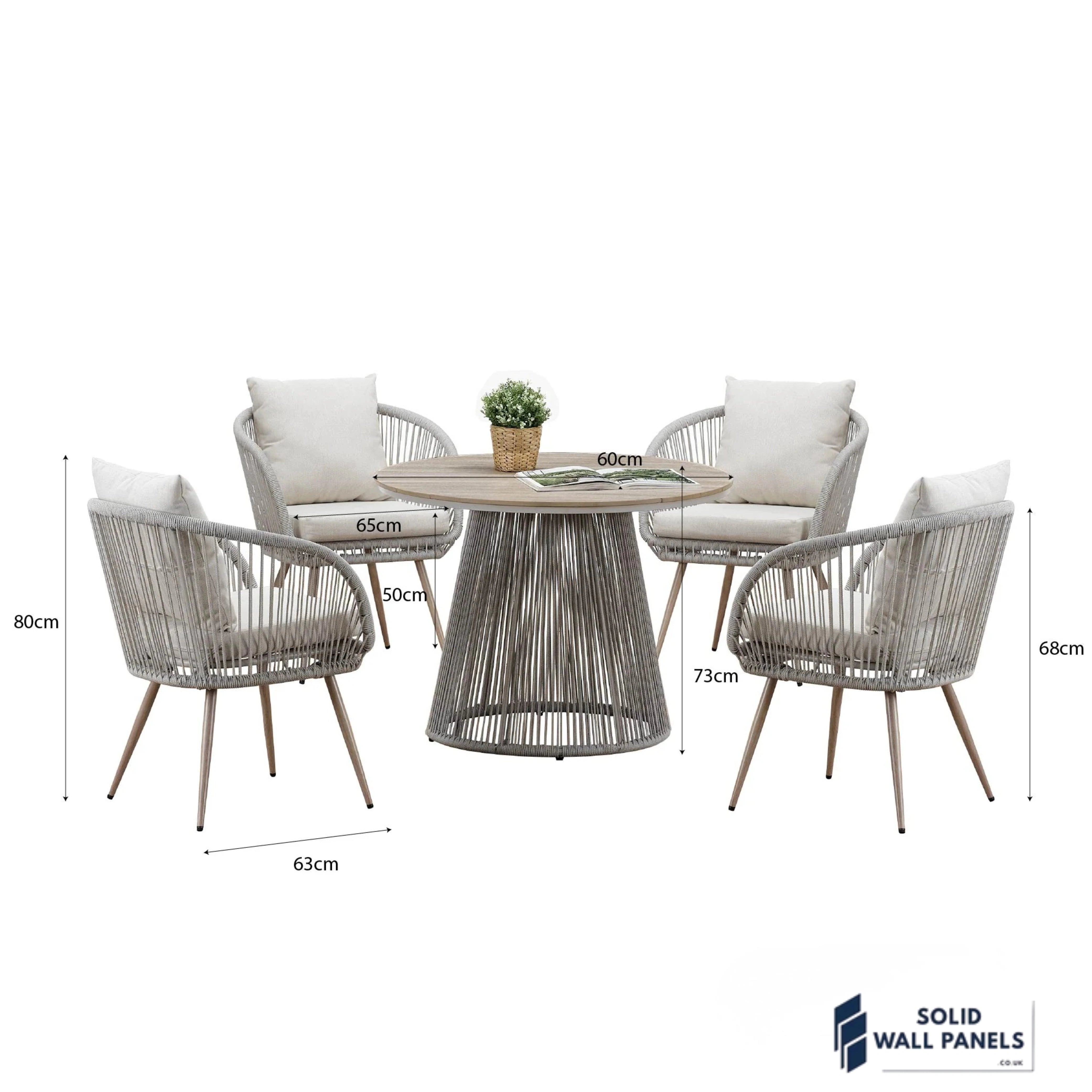 Cove 4 Seater Outdoor Garden Dining Set – Natural Grey Rope Weave & Round Dining Table