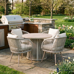Cove 4 Seater Outdoor Garden Dining Set – Natural Grey Rope Weave & Round Dining Table