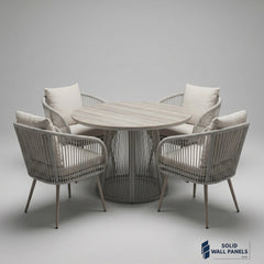 Cove 4 Seater Outdoor Garden Dining Set – Natural Grey Rope Weave & Round Dining Table