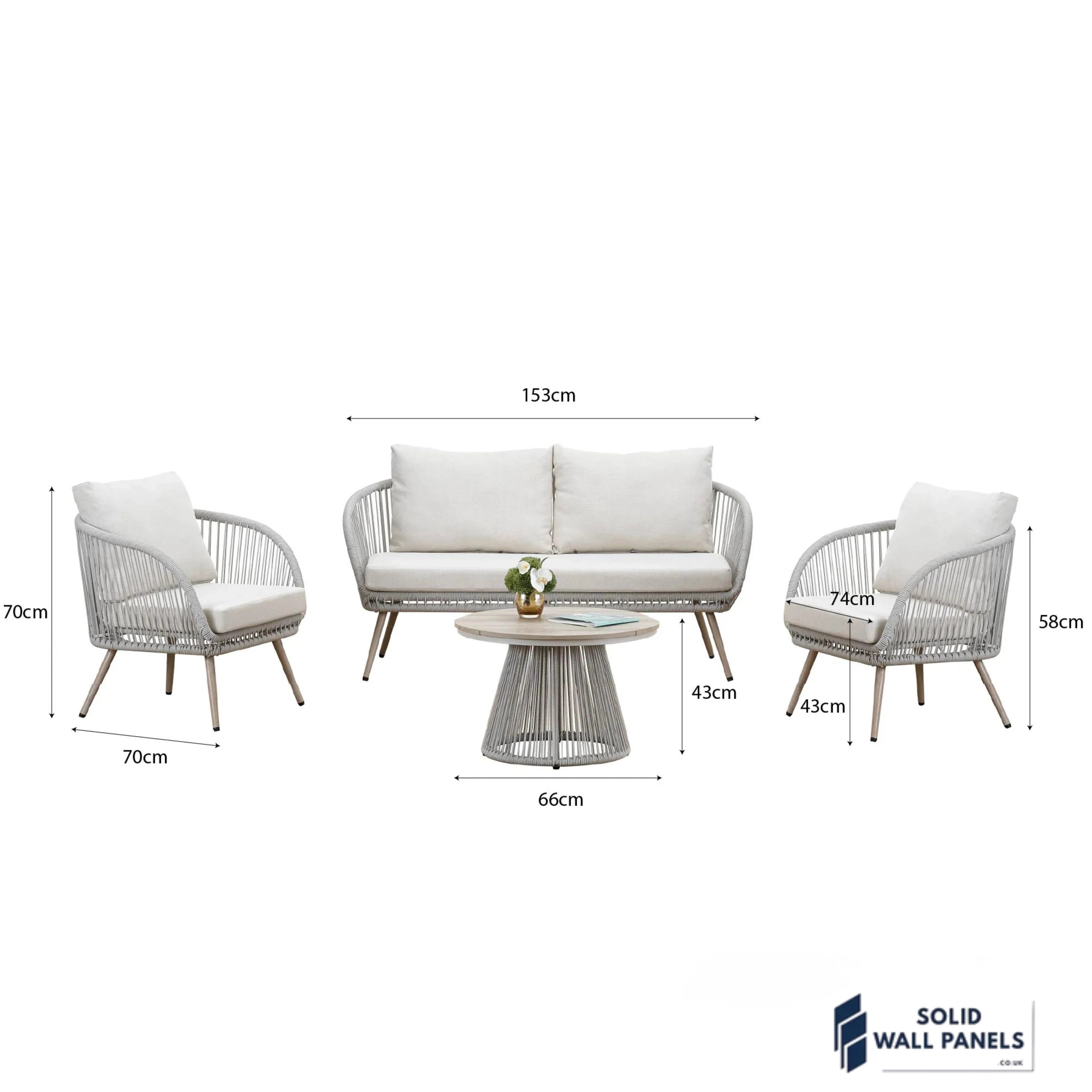 Cove 4 Seater Outdoor Garden Lounge Set – Natural Grey Rope Weave & Round Coffee Table