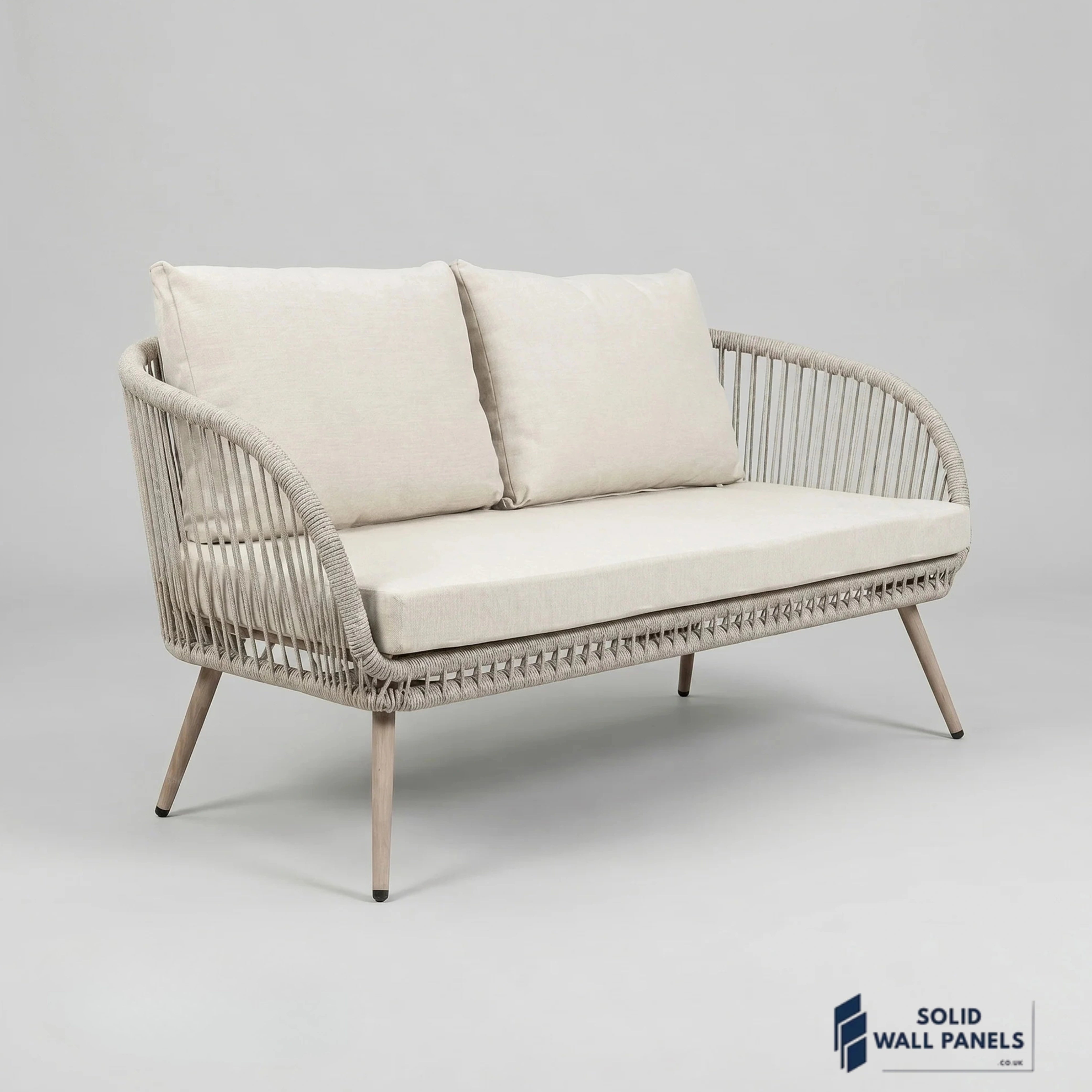 Cove 4 Seater Outdoor Garden Lounge Set – Natural Grey Rope Weave & Round Coffee Table