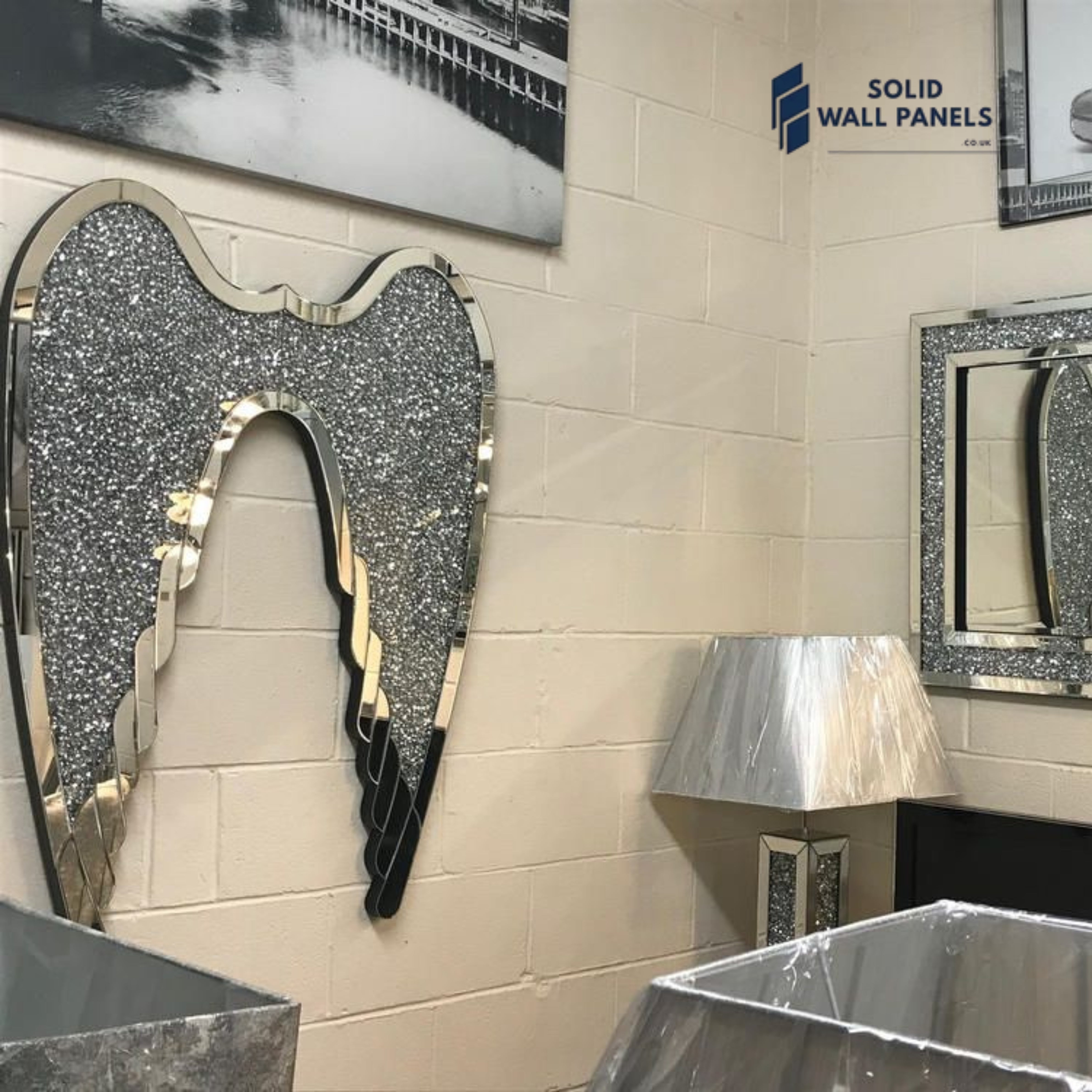 Crushed Crystal Angel Wings LED Mirror Wall Art – Luxury Home Decor
