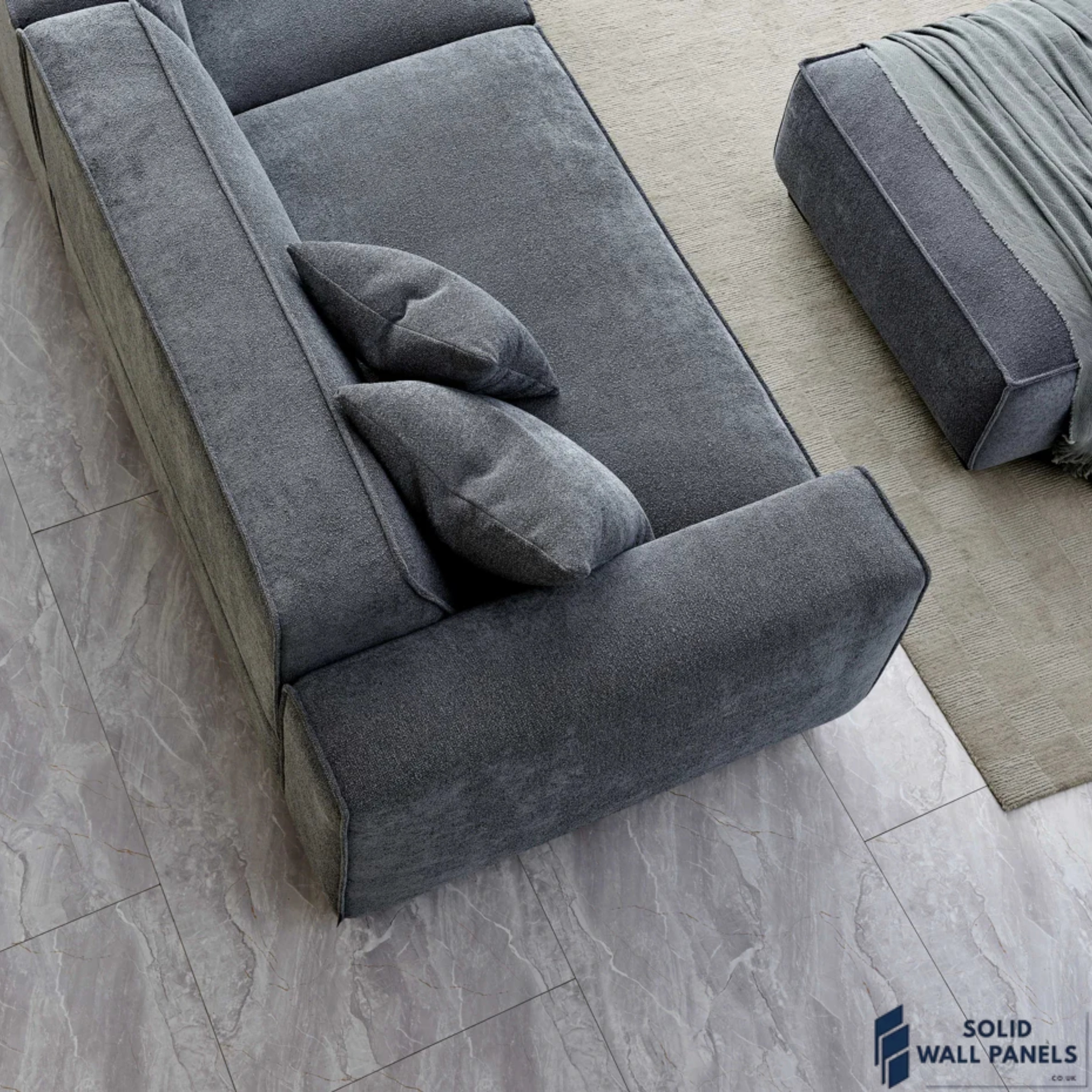 Dakota Sofa Range – Charcoal Boucle Fabric | 3 Seater, Chair & Footstool | Luxury Modern Design