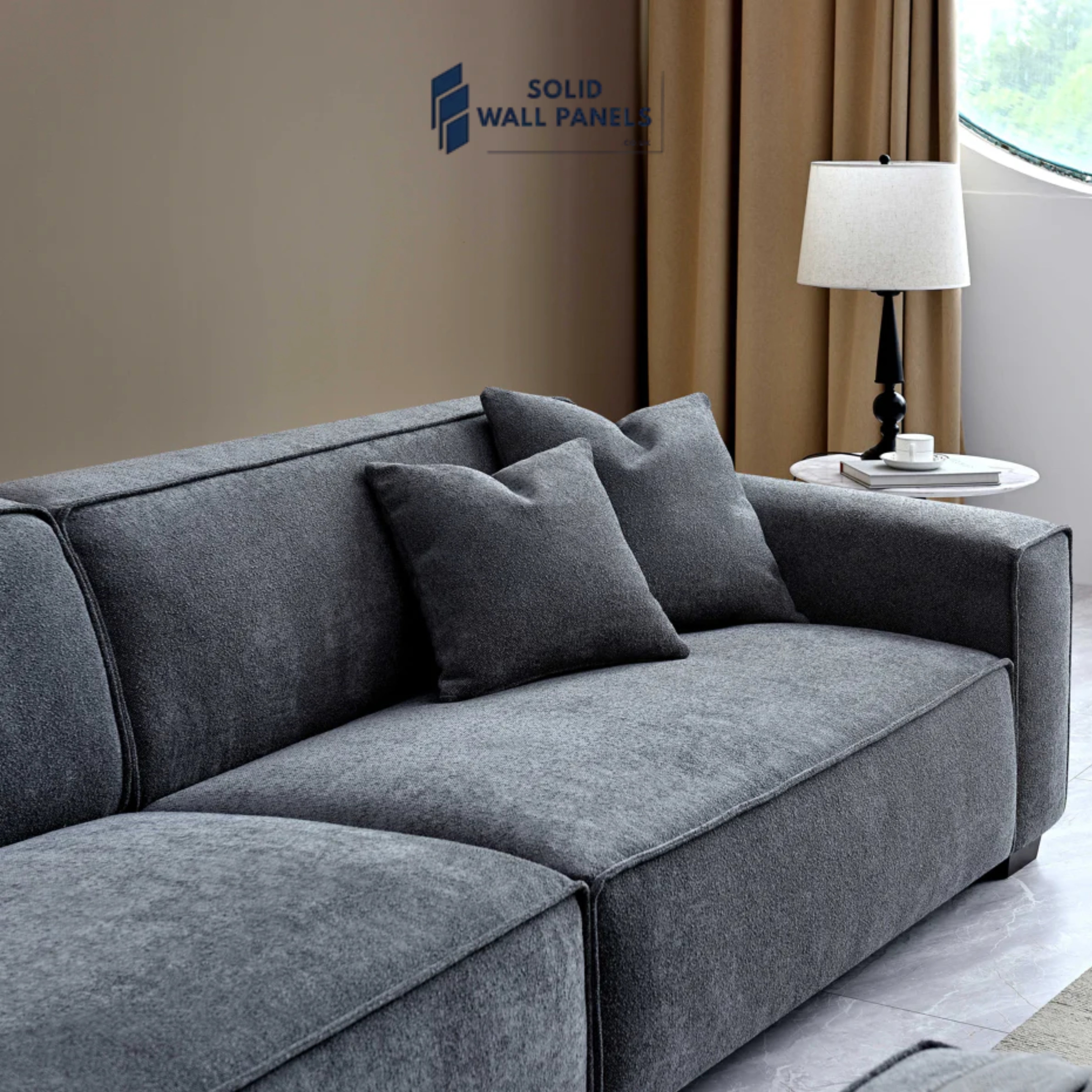 Dakota Sofa Range – Charcoal Boucle Fabric | 3 Seater, Chair & Footstool | Luxury Modern Design