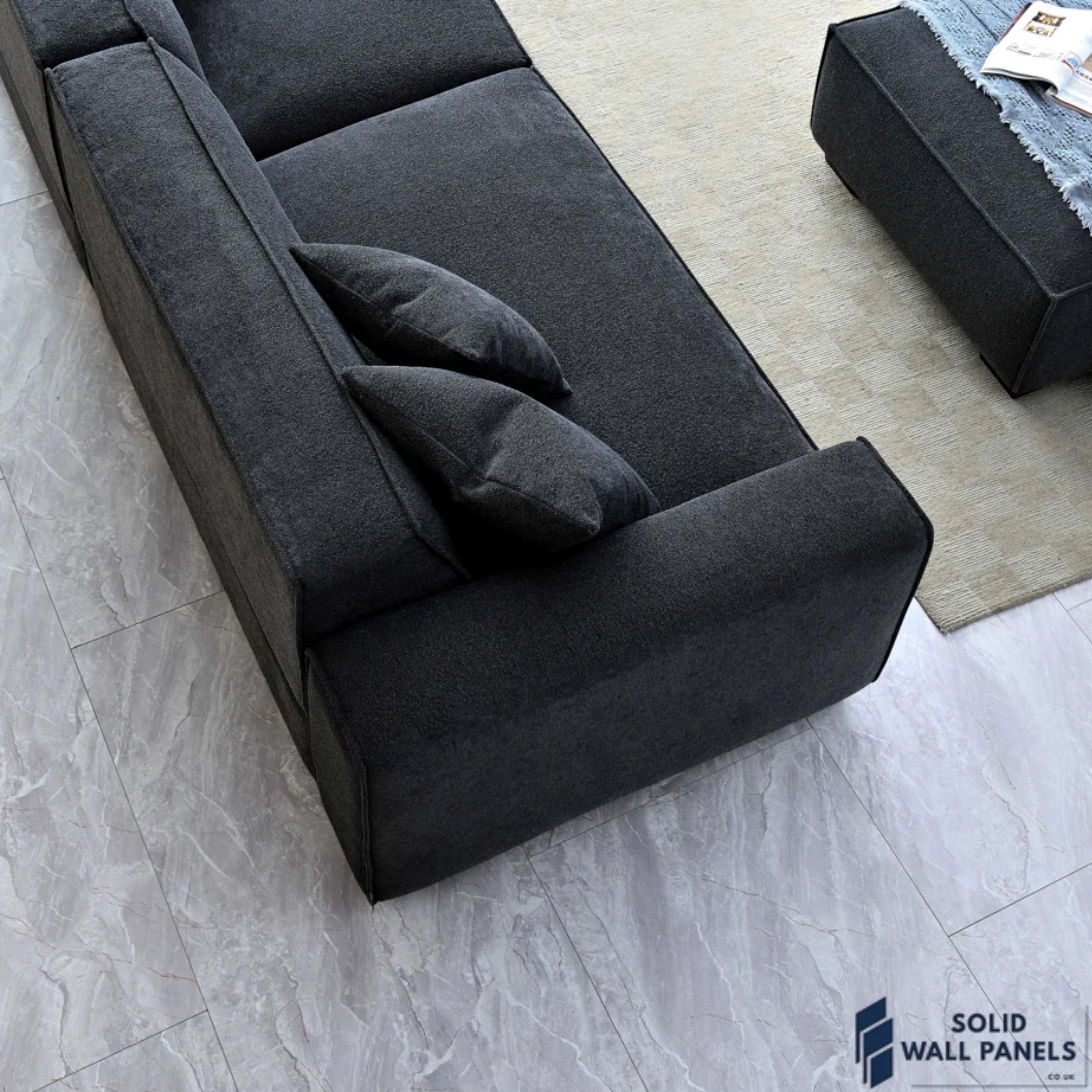 Dakota Sofa Range – Midnight Boucle Fabric | 3 Seater, Chair & Footstool Options | Luxury Modern Design