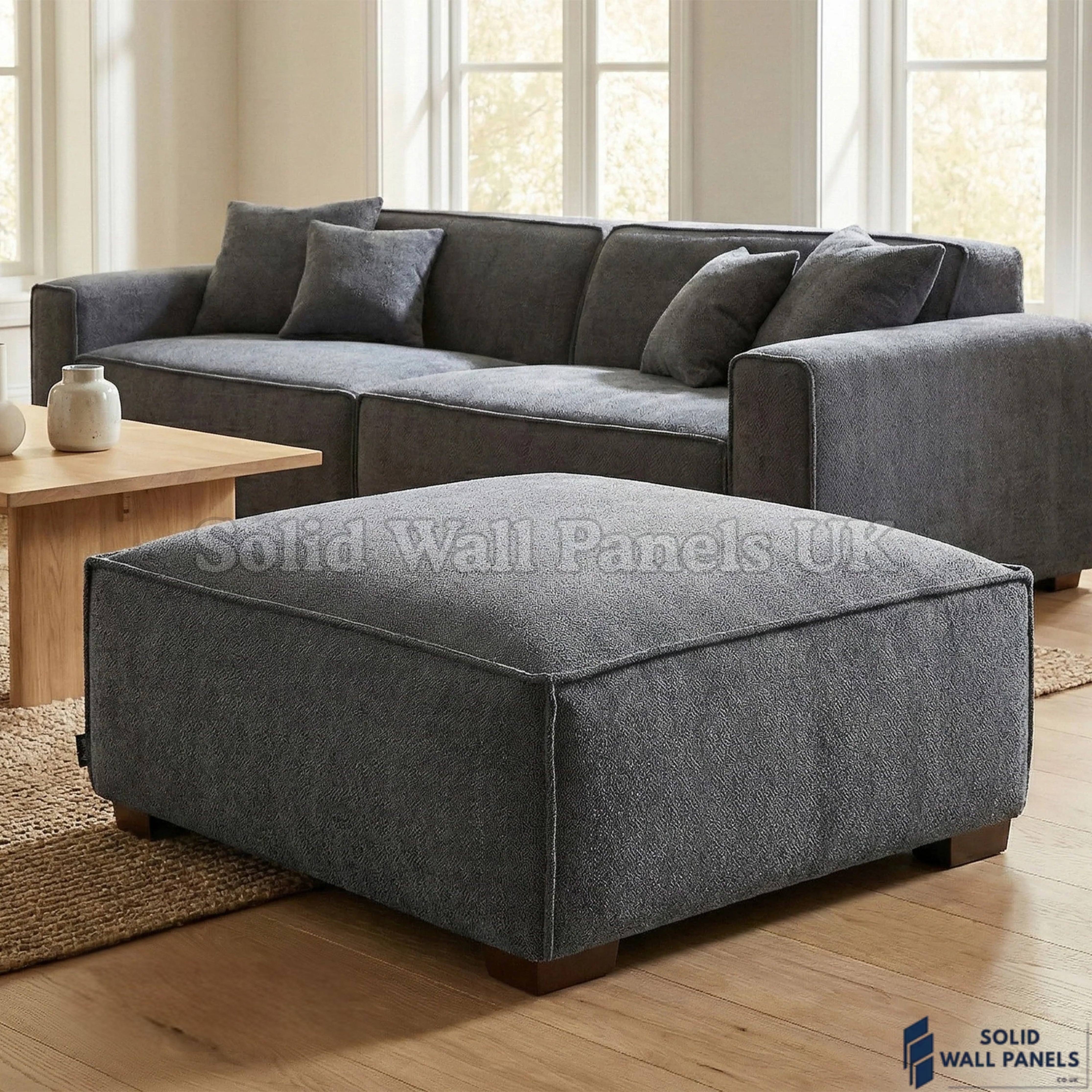 Dakota Sofa Range – Charcoal Grey Bouclé Fabric | 4 Seater, 3 Seater, Armchair & Footstool Options