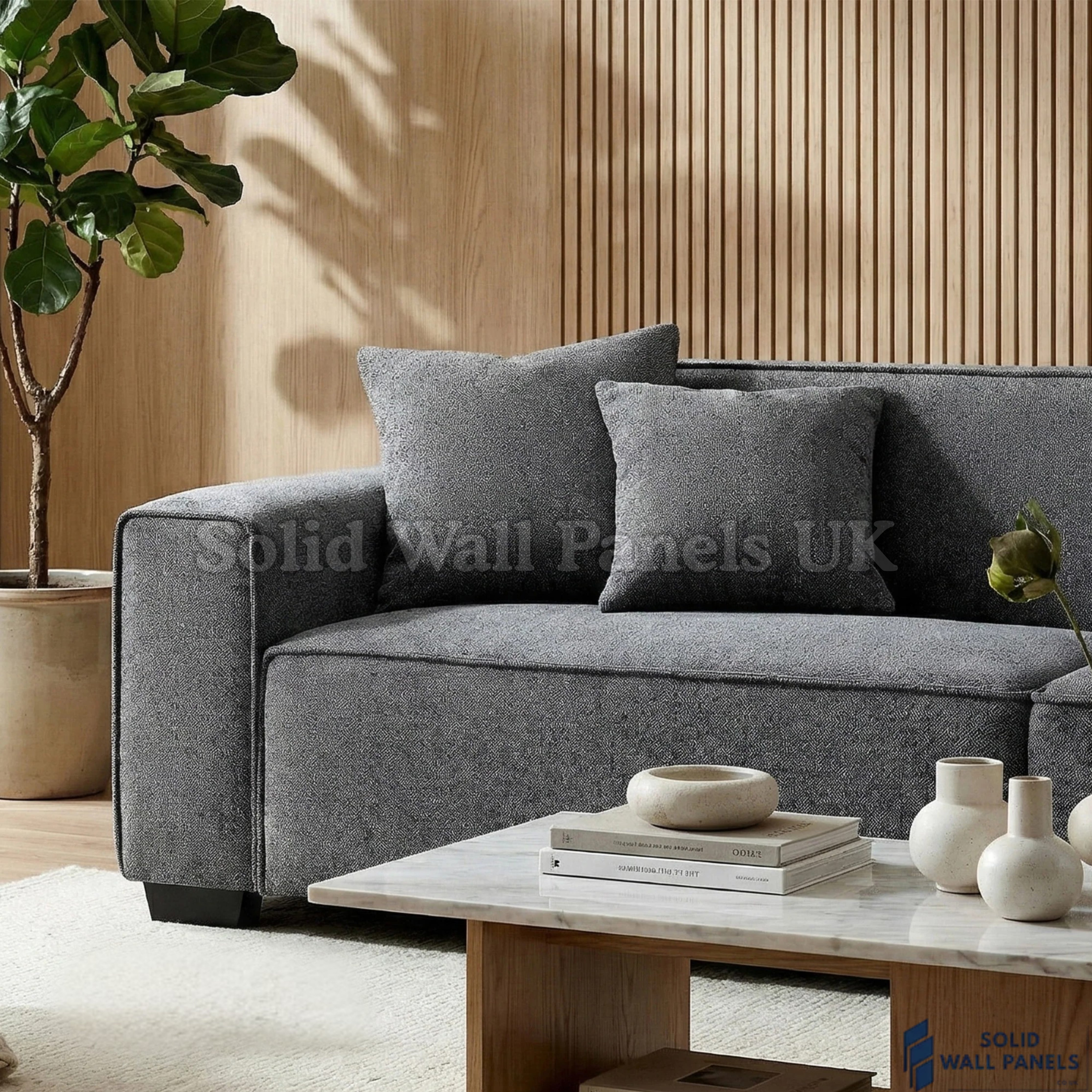 Dakota Sofa Range – Charcoal Grey Bouclé Fabric | 4 Seater, 3 Seater, Armchair & Footstool Options
