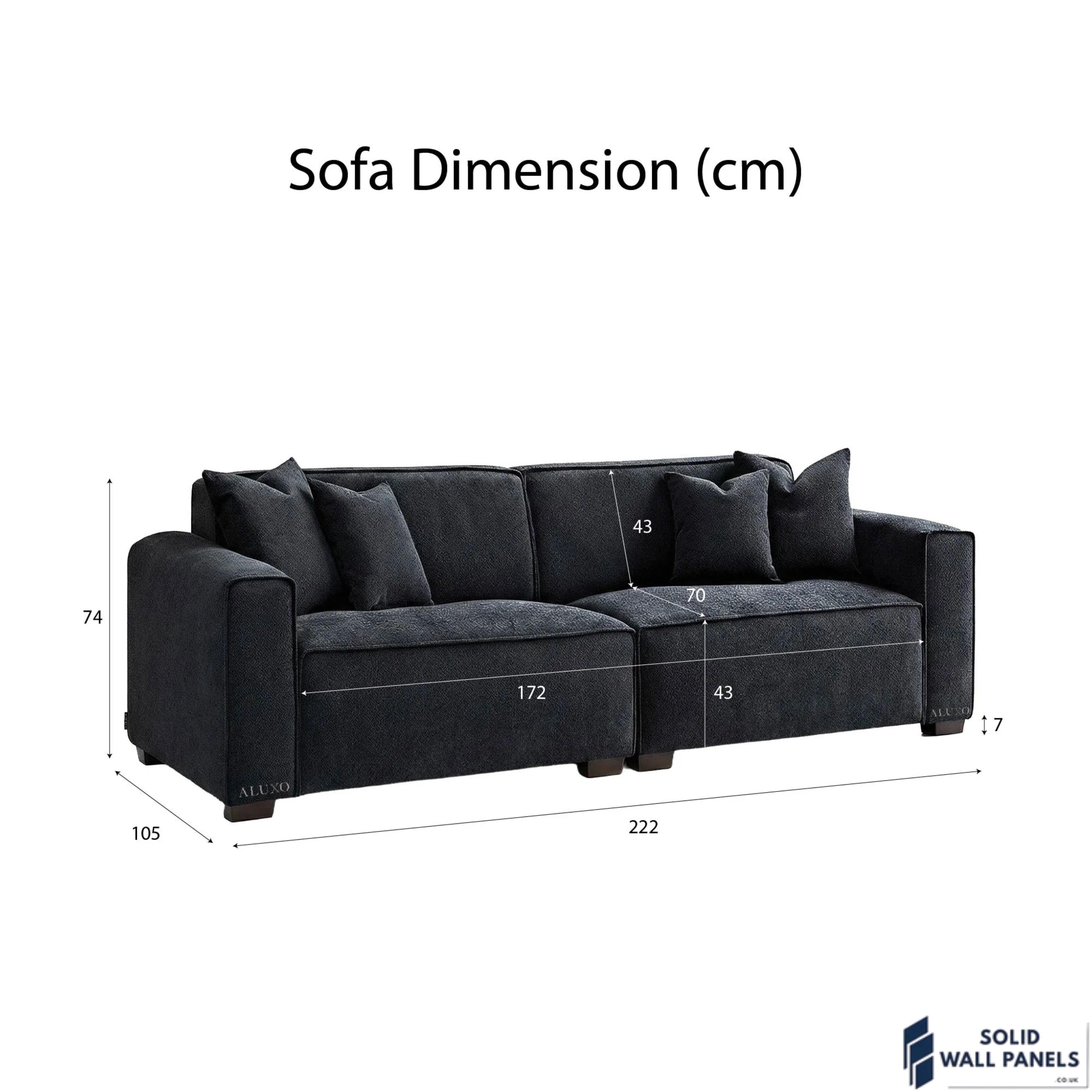 Dakota Sofa Range – Midnight Black Bouclé Fabric | 4 Seater, 3 Seater, Armchair & Footstool Options
