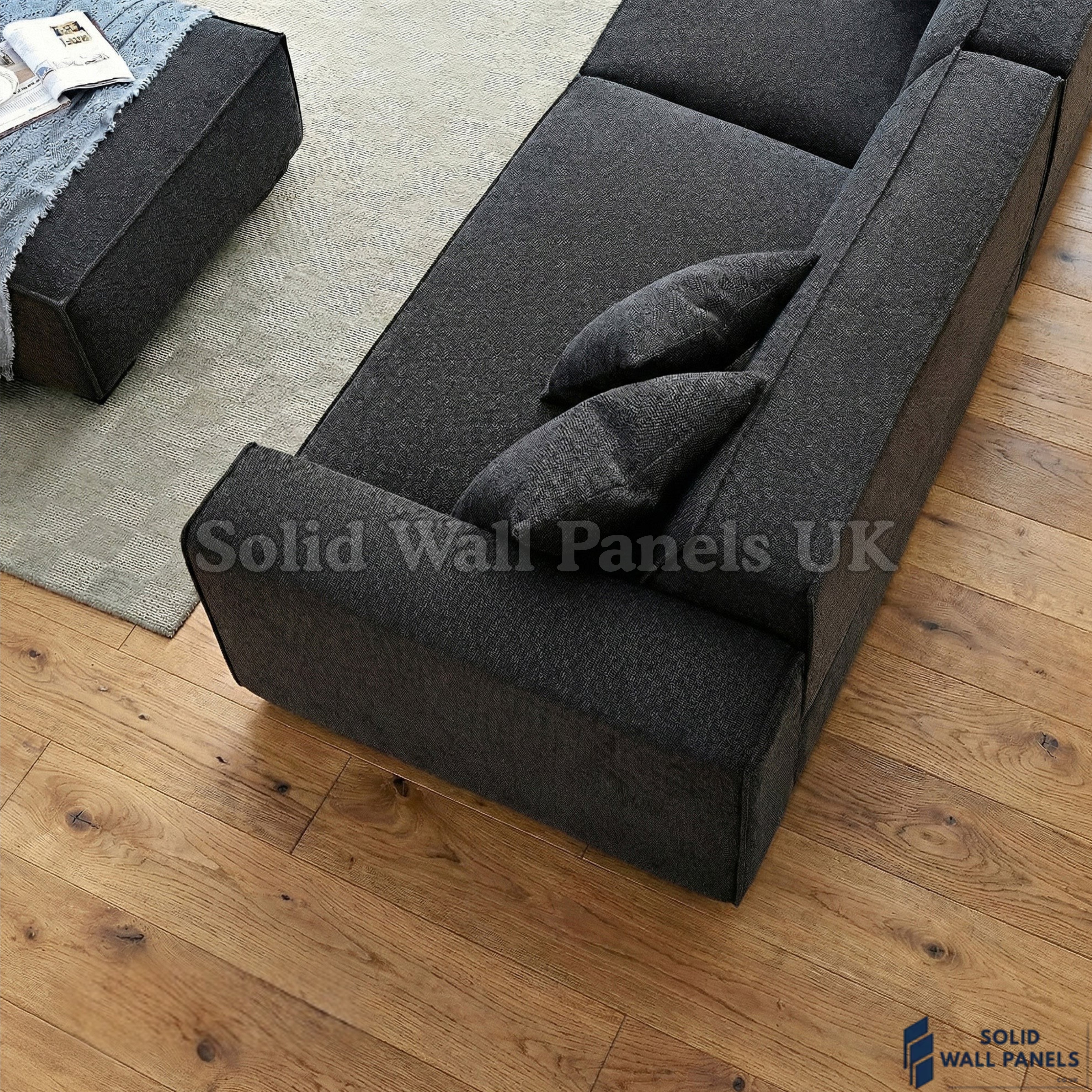 Dakota Sofa Range – Midnight Black Bouclé Fabric | 4 Seater, 3 Seater, Armchair & Footstool Options
