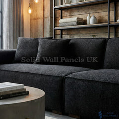 Dakota Sofa Range – Midnight Black Bouclé Fabric | 4 Seater, 3 Seater, Armchair & Footstool Options