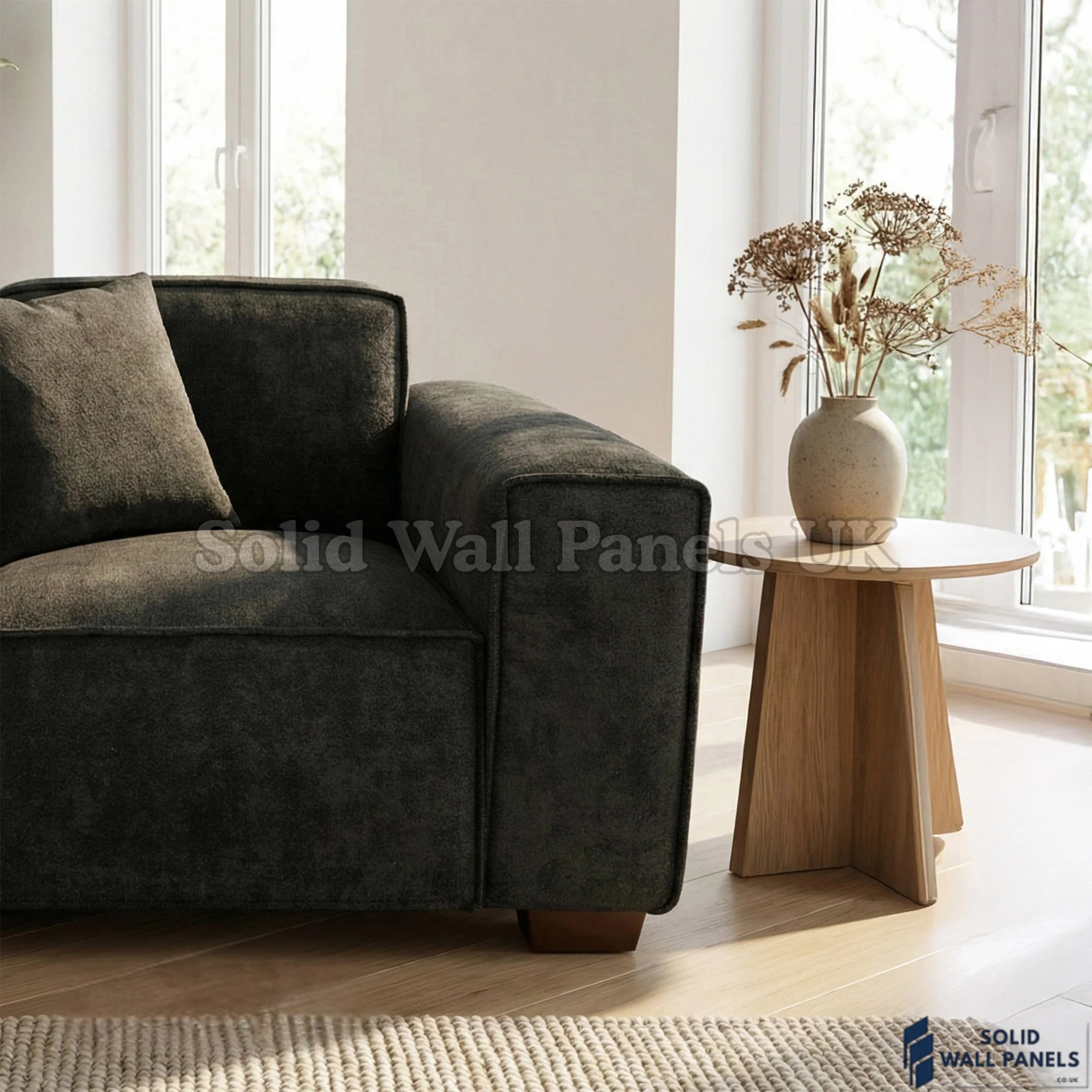 Dakota Sofa Range – Midnight Black Bouclé Fabric | 4 Seater, 3 Seater, Armchair & Footstool Options