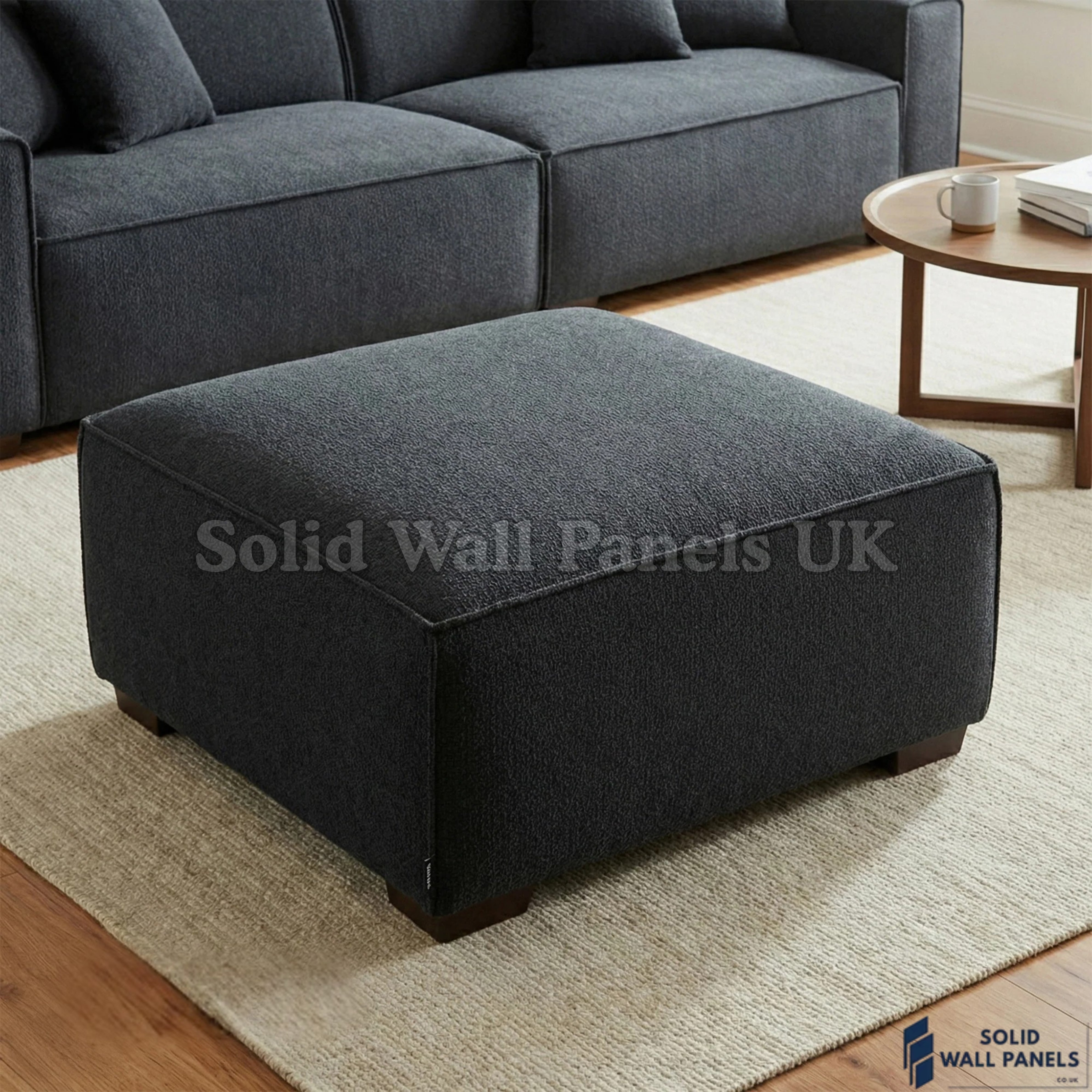 Dakota Sofa Range – Midnight Black Bouclé Fabric | 4 Seater, 3 Seater, Armchair & Footstool Options