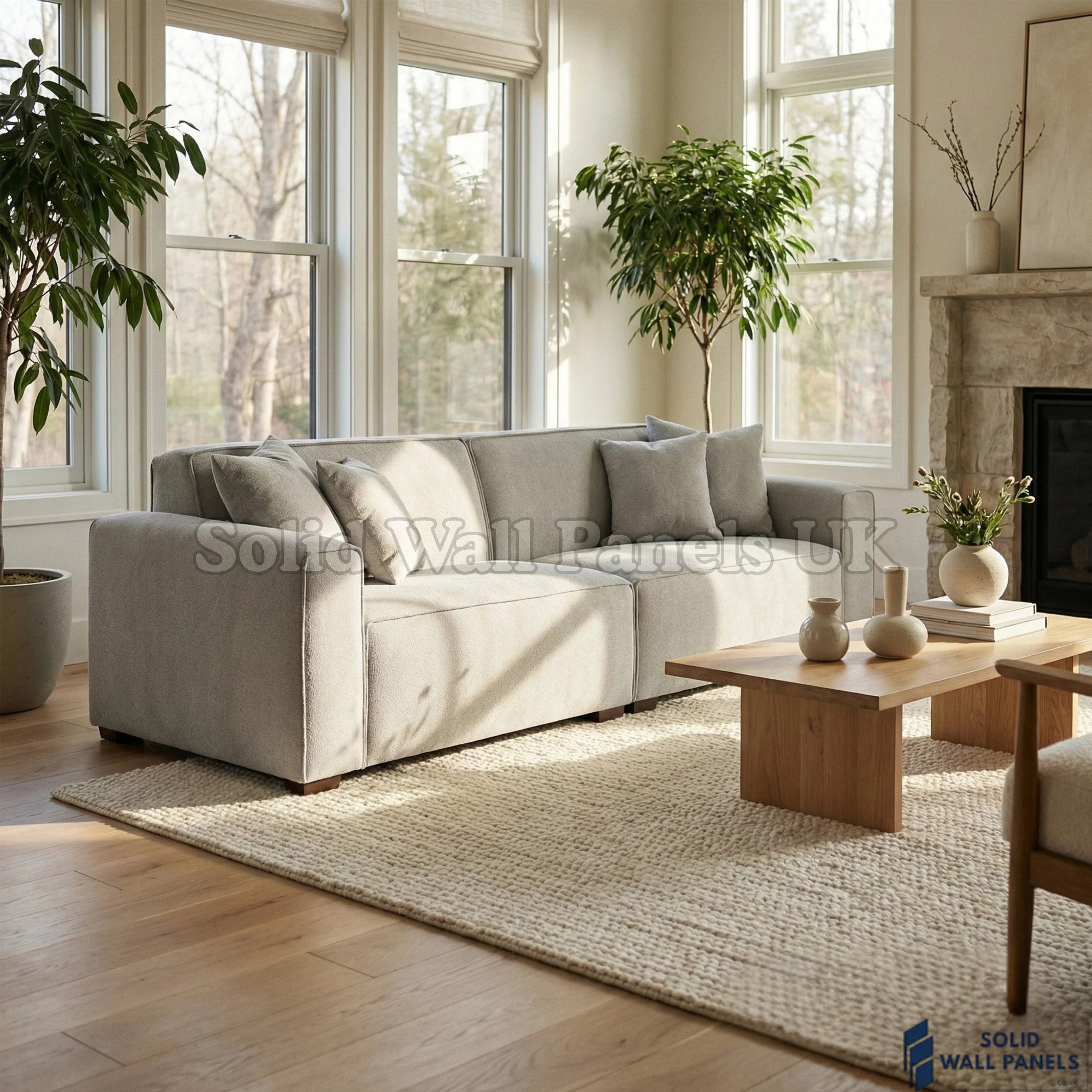 Dakota Sofa Range – Pebble Grey Bouclé Fabric | 4 Seater, 3 Seater, Armchair & Footstool Options