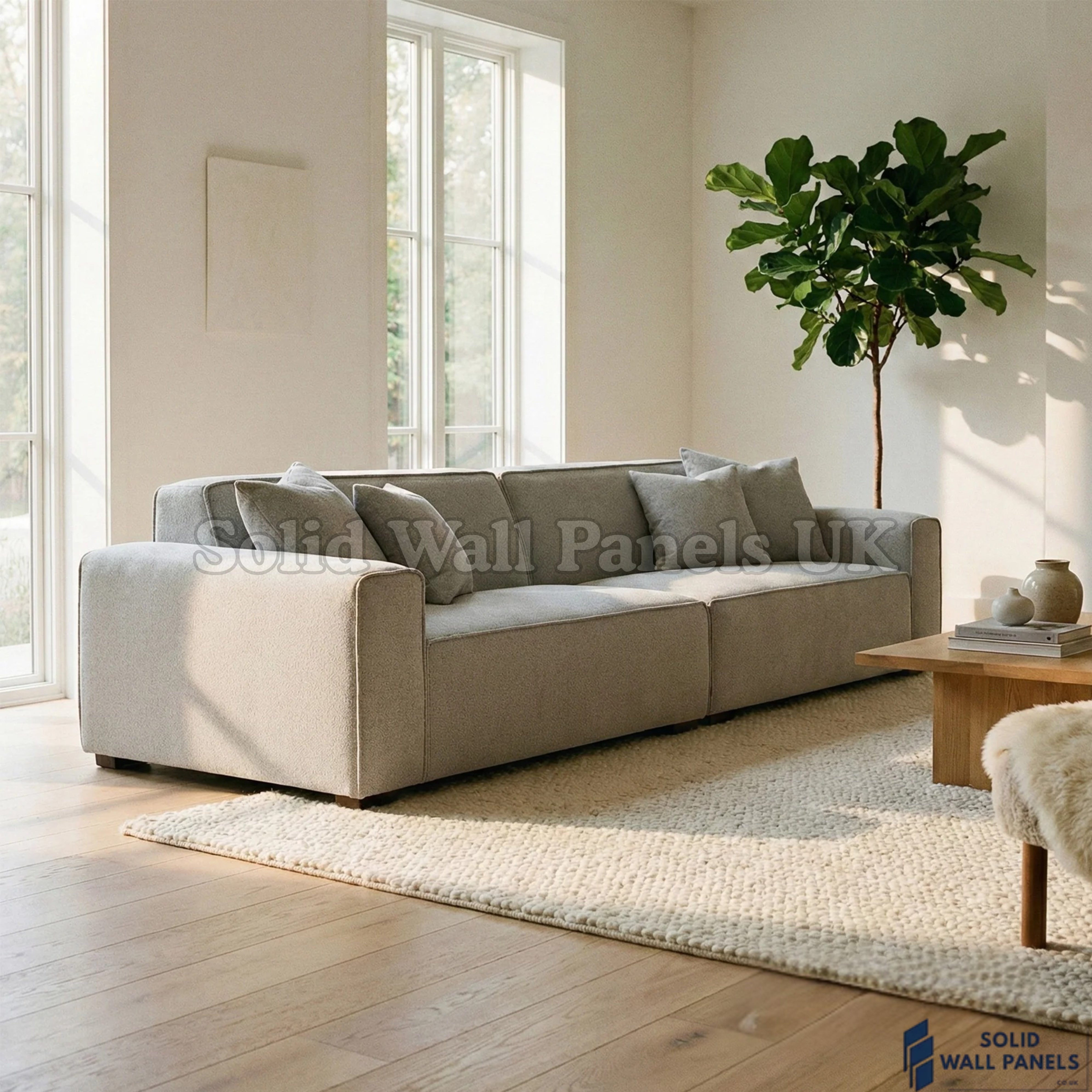 Dakota Sofa Range – Pebble Grey Bouclé Fabric | 4 Seater, 3 Seater, Armchair & Footstool Options