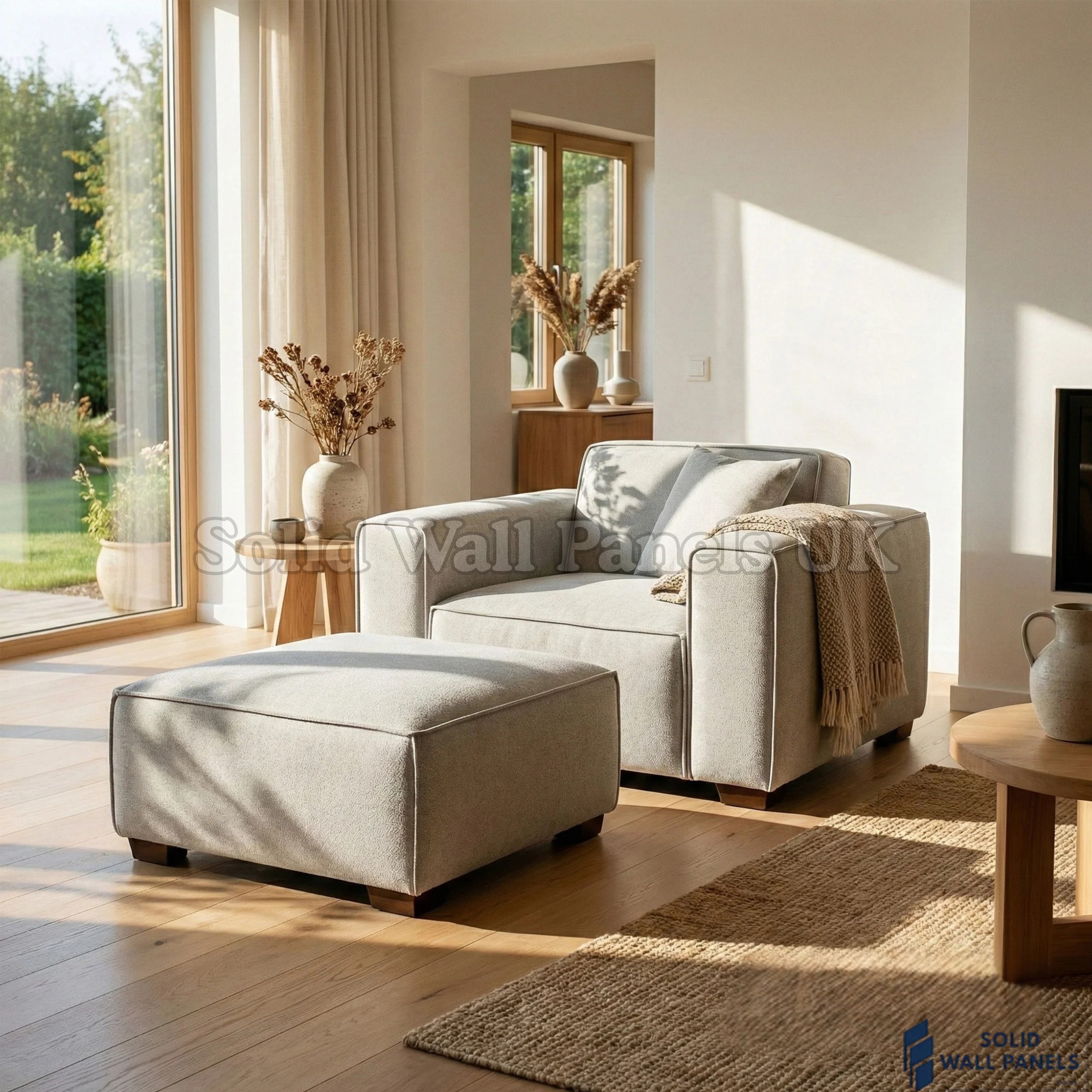 Dakota Sofa Range – Pebble Grey Bouclé Fabric | 4 Seater, 3 Seater, Armchair & Footstool Options