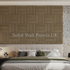 Square Acoustic Wood Wall Panels – Dark Oak | 12 Pieces 60x60cm | Solid Wall Panels UK