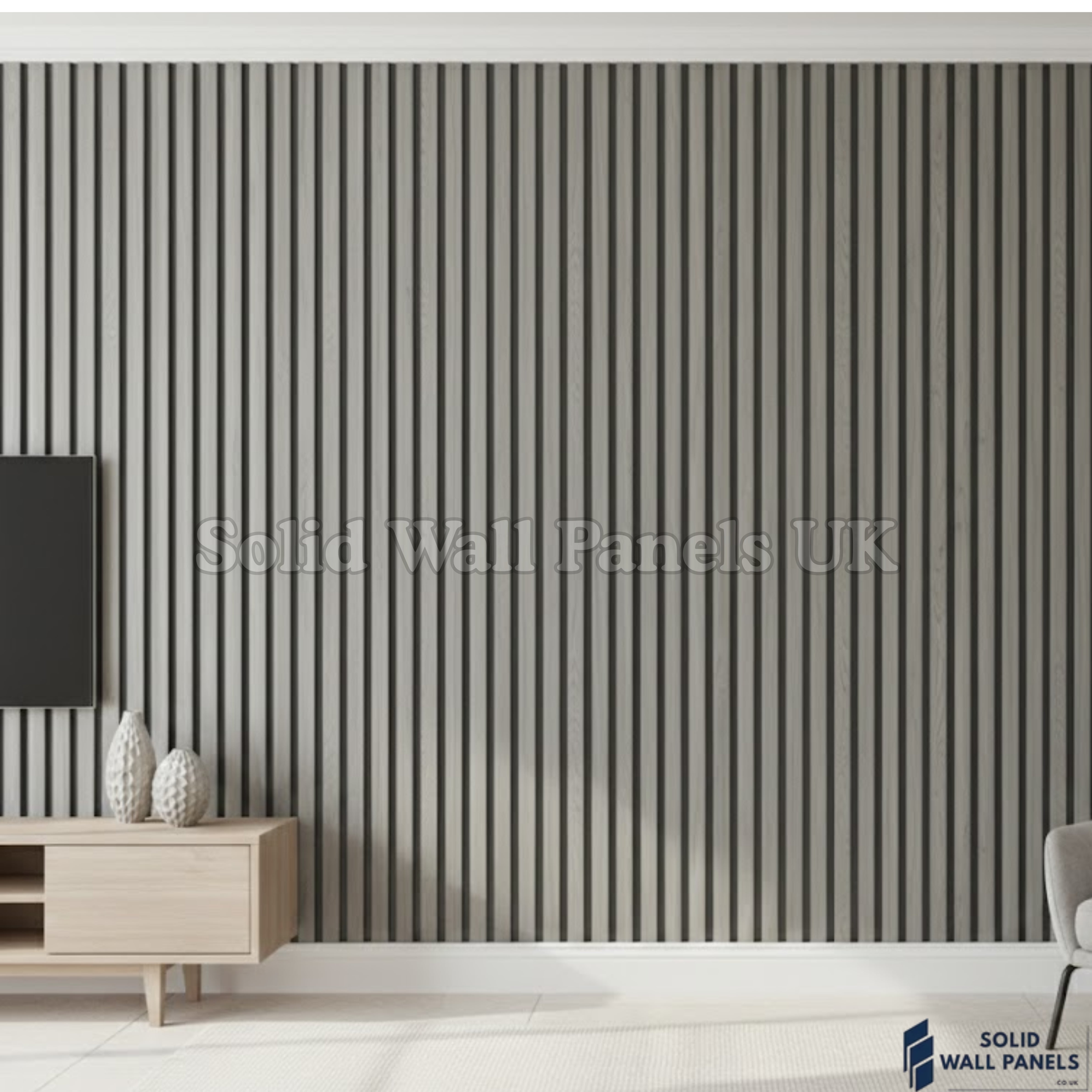 Dark Grey Slatted PVC Interior Wall Panels – Decorative Wood Effect Panelling 240cm (8 Panels per Pack)