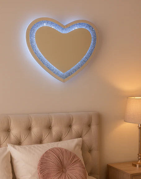Decorative Heart-Shaped Sparkle LED Mirror 70x90cm | Fast UK Delivery