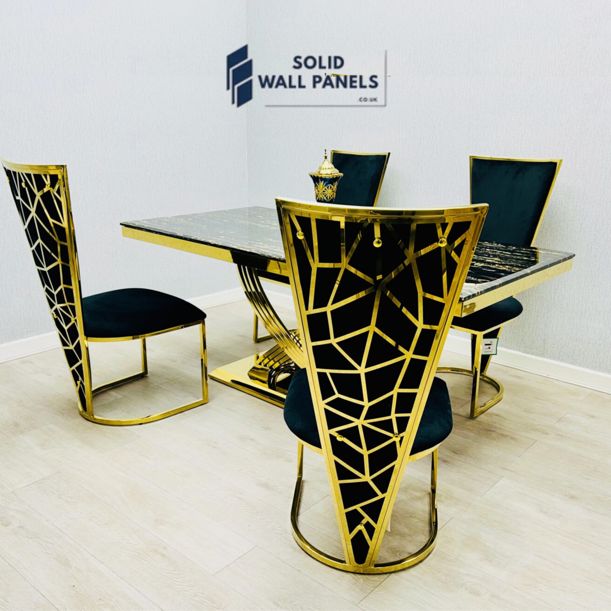 Elina Marble Dining Table – Luxury Black & Gold / Cream & Gold Design