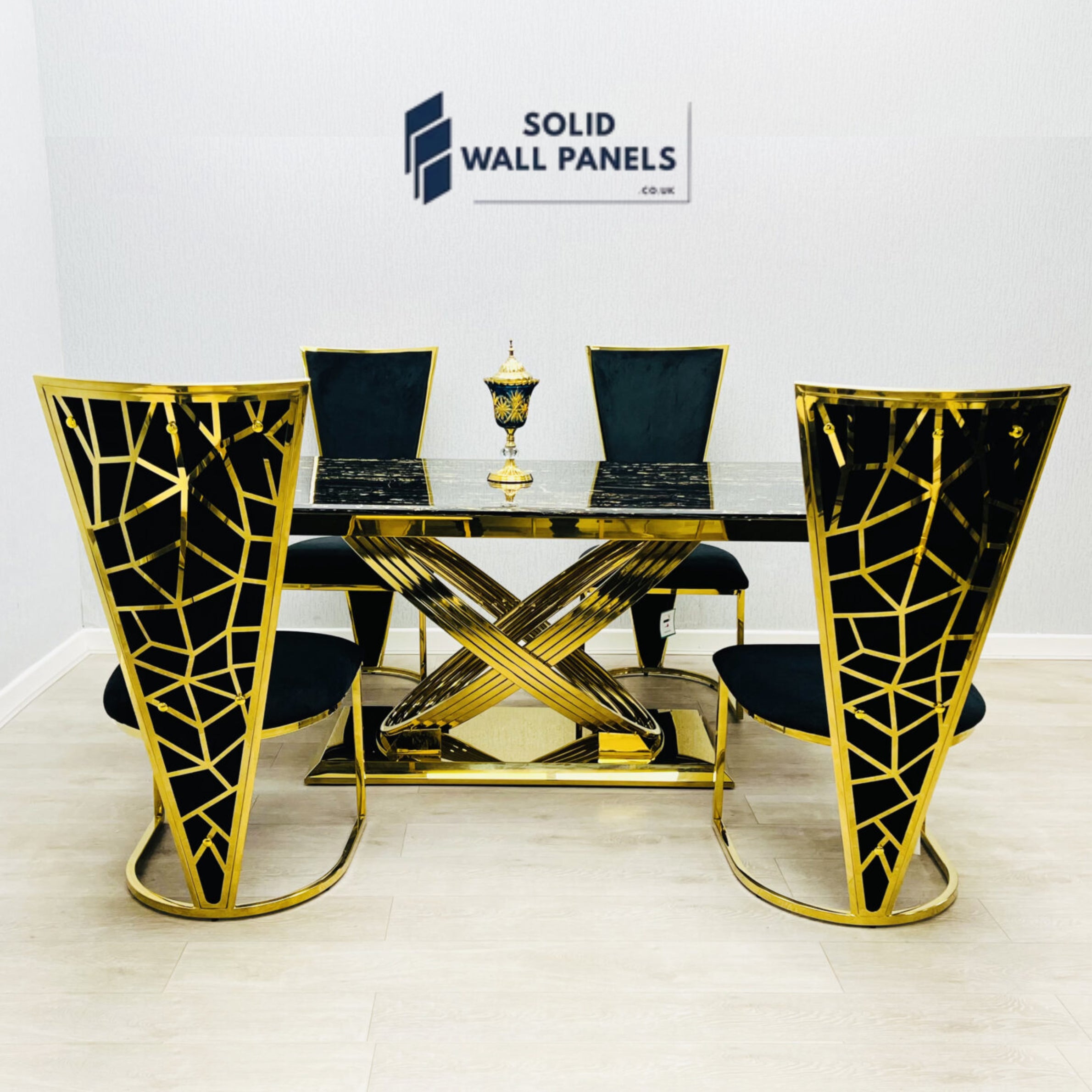 Elina Marble Dining Table – Luxury Black & Gold / Cream & Gold Design