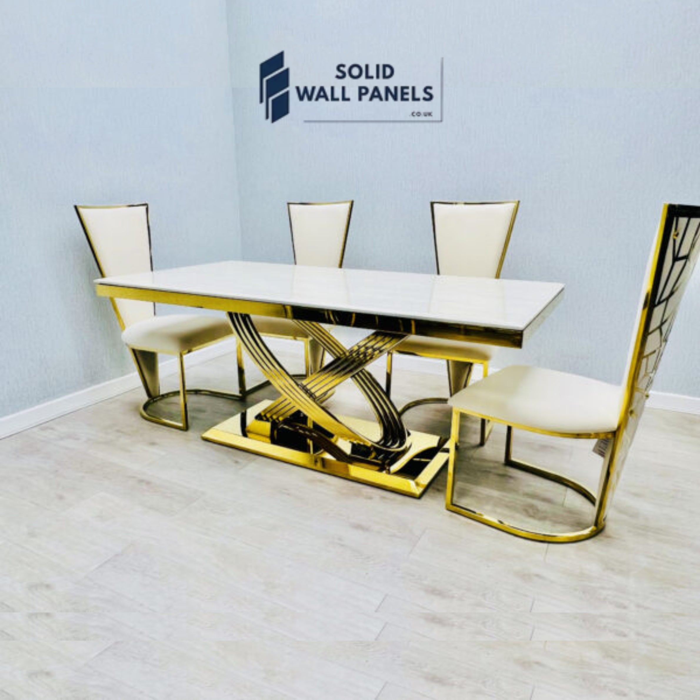 Elina Marble Dining Table – Luxury Black & Gold / Cream & Gold Design