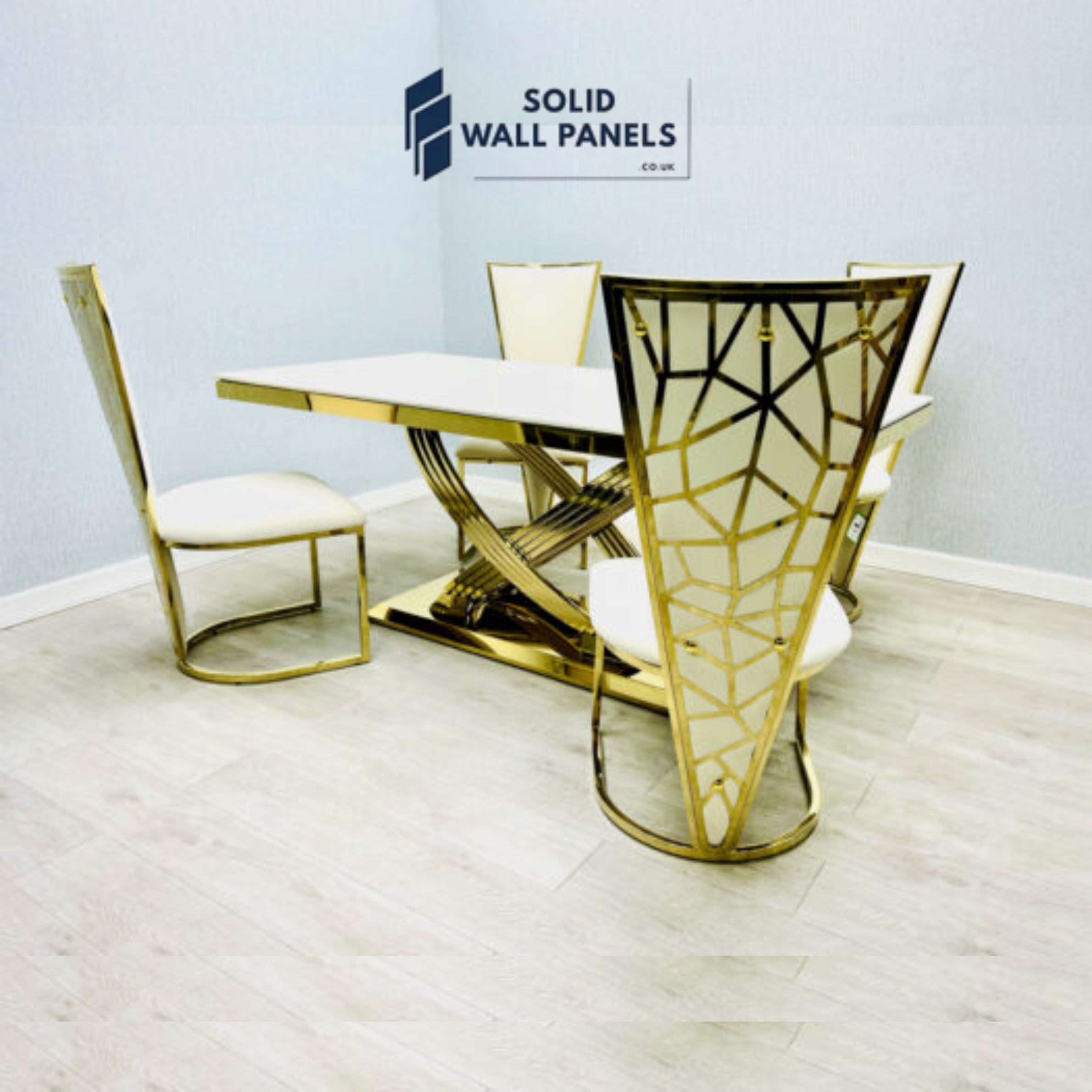 Elina Marble Dining Table – Luxury Black & Gold / Cream & Gold Design
