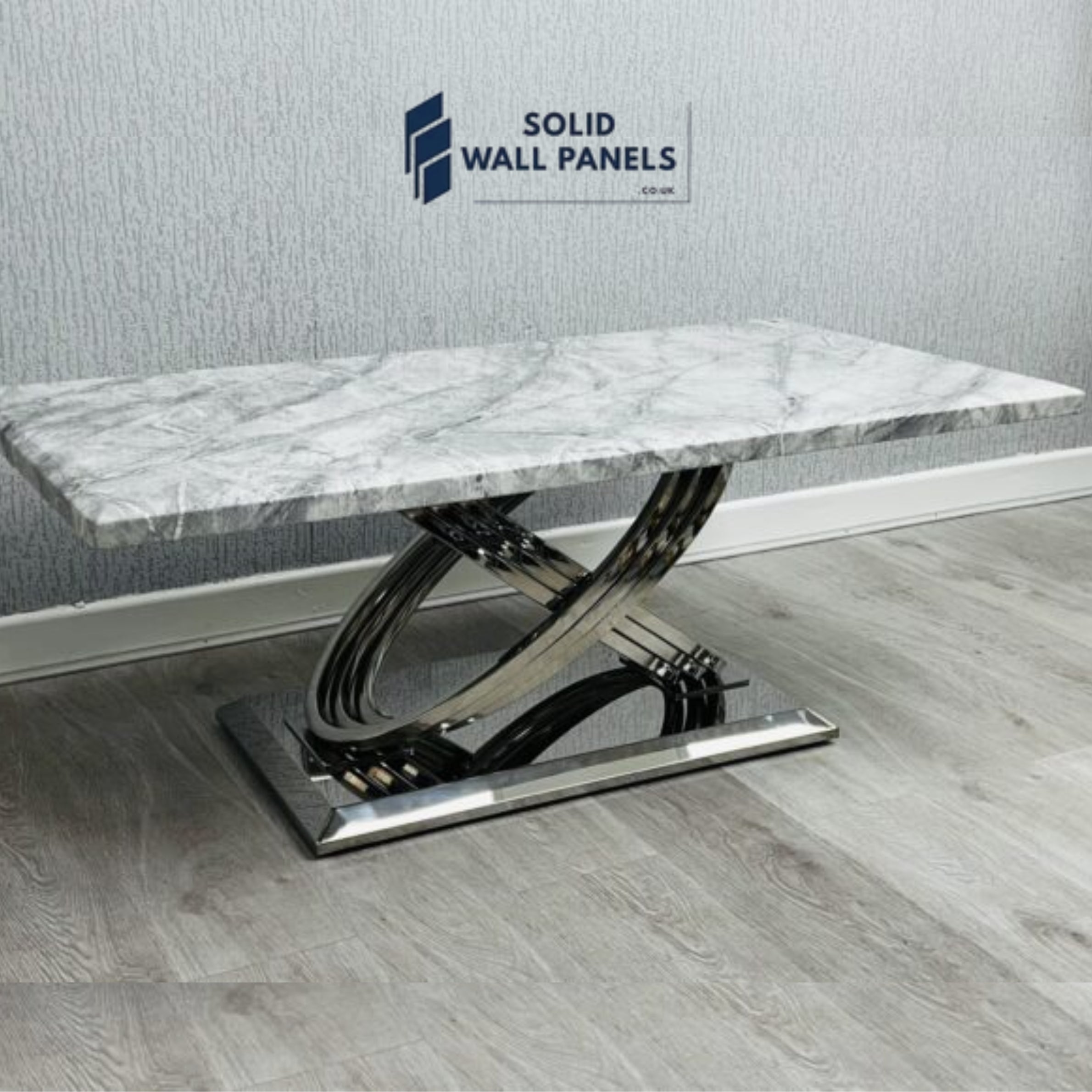 Elina Grey Marble Coffee Table – Elegant Design with Silver Frame