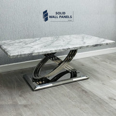 Elina Grey Marble Coffee Table – Elegant Design with Silver Frame