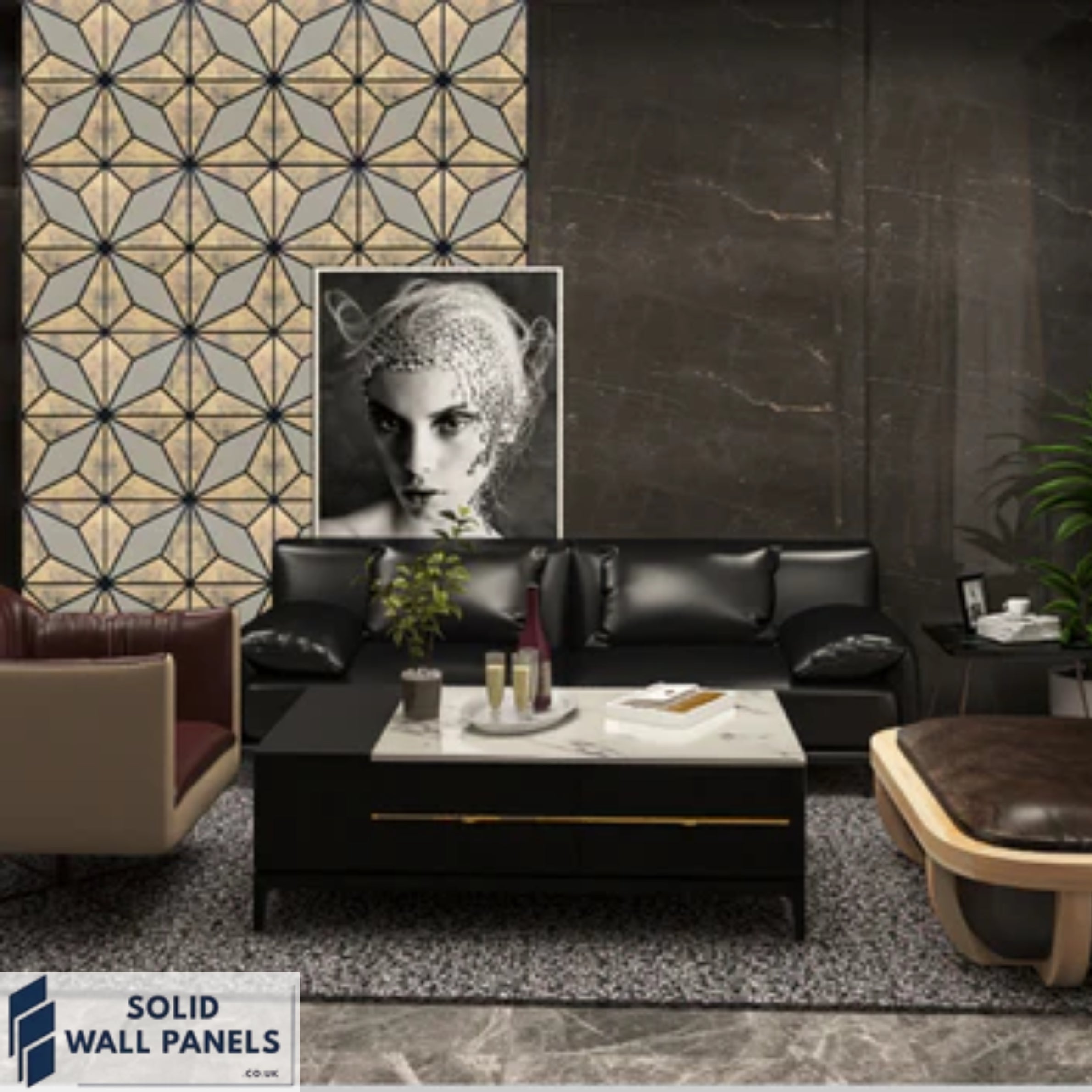 Premium Geometric Gold Glitter Acoustic Wall Panel – 240 × 60 cm | Modern Metallic Design