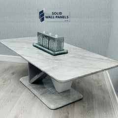 Georgia Coffee Table – Elegant Grey Marble Top with Modern Geometric Base