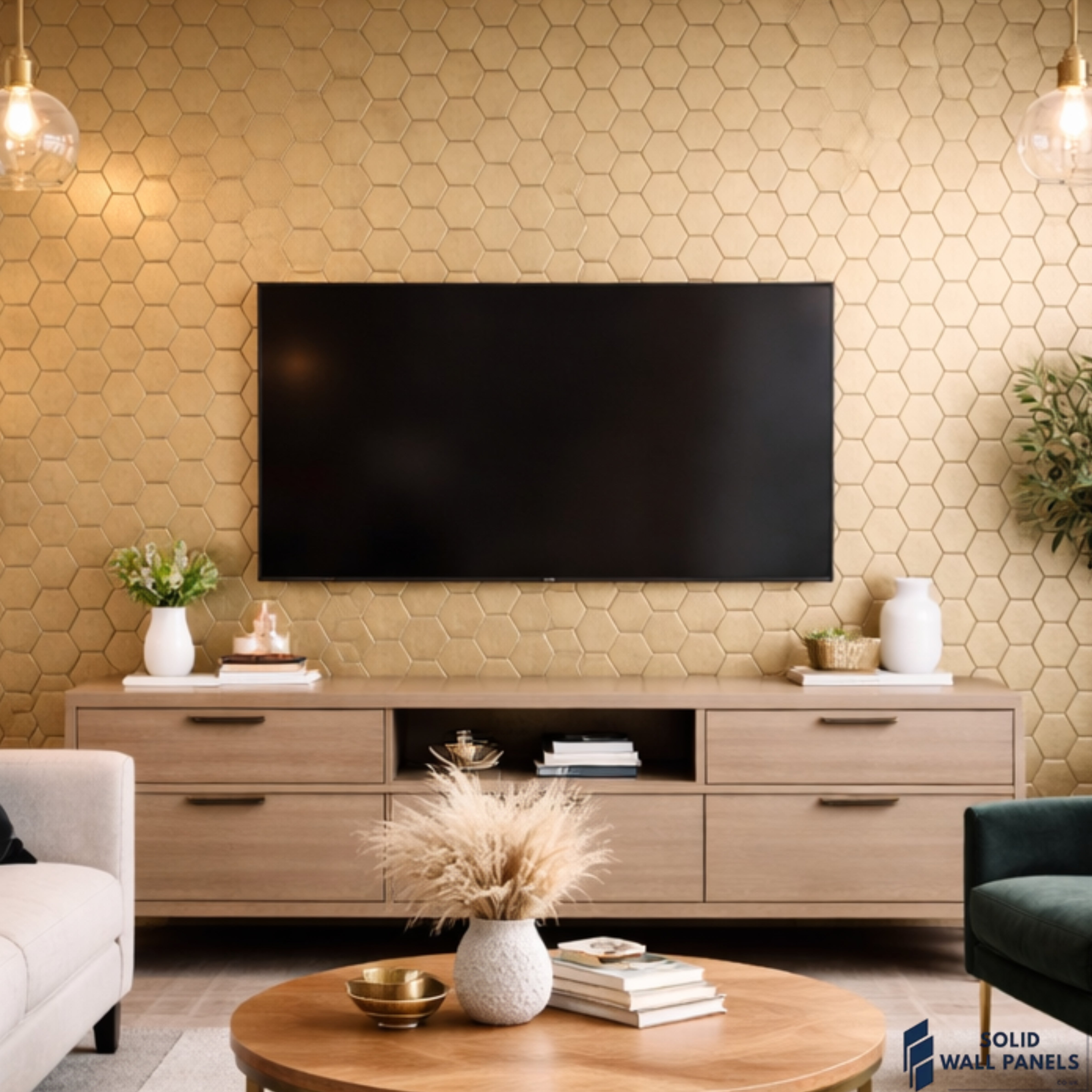 Gold Hexagon Mosaic Wall Tiles 30 x 30 cm - Peel & Stick Tiles - Solid ...