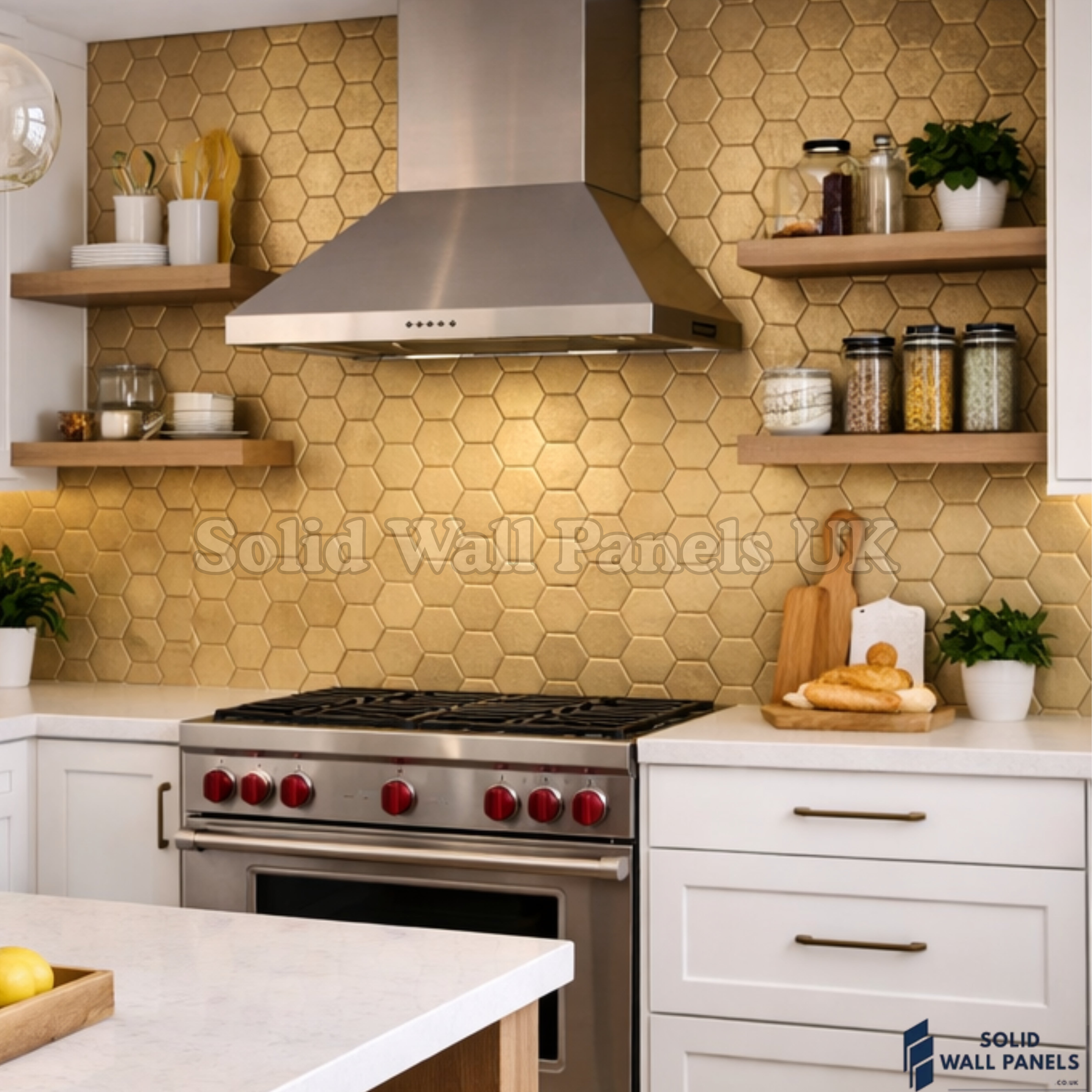 Gold Hexagon Mosaic Wall Tiles 30cm x 30cm (10 Pieces) – Self Adhesive Peel & Stick Tiles