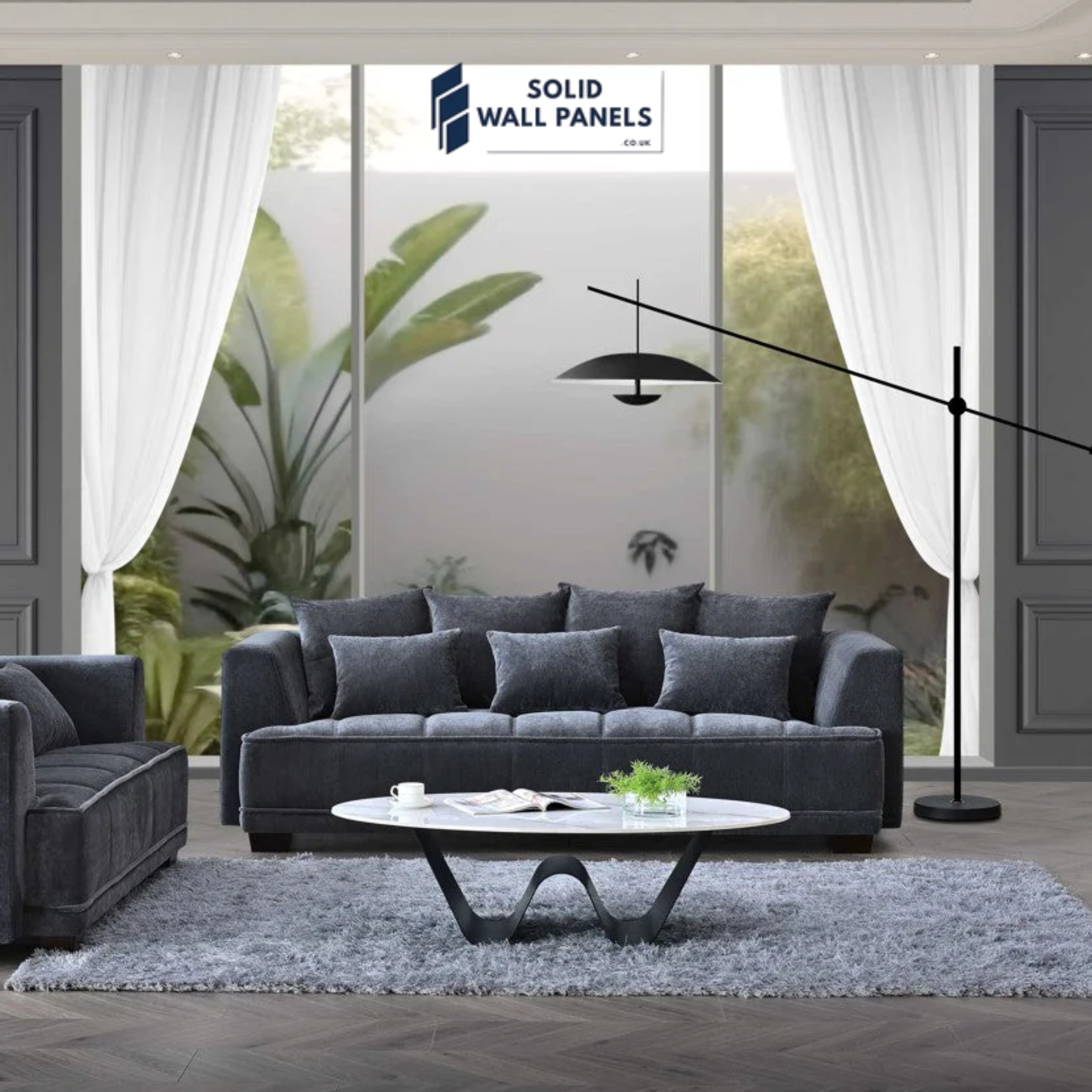 Gramercy 3 Seater Sofa – Steel Coloured Mermaid Fabric | Luxury Modern Design