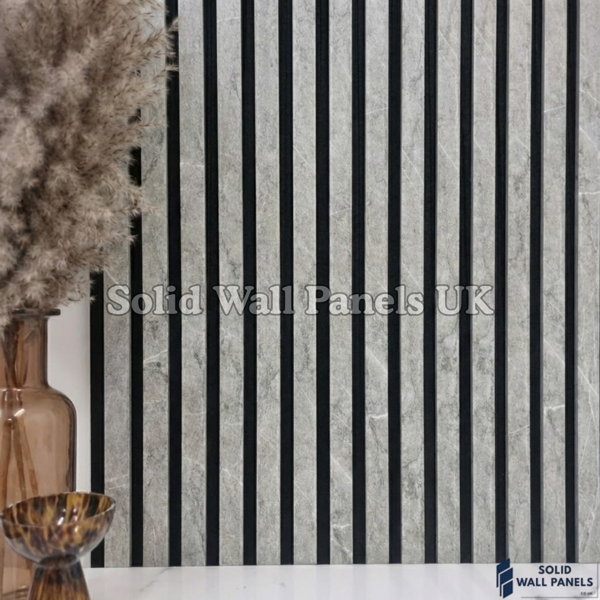 Grey Marble Acoustic Slatted Wall Panel 60×240cm | Stylish, Durable & Soundproof | Solid Wall Panels UK