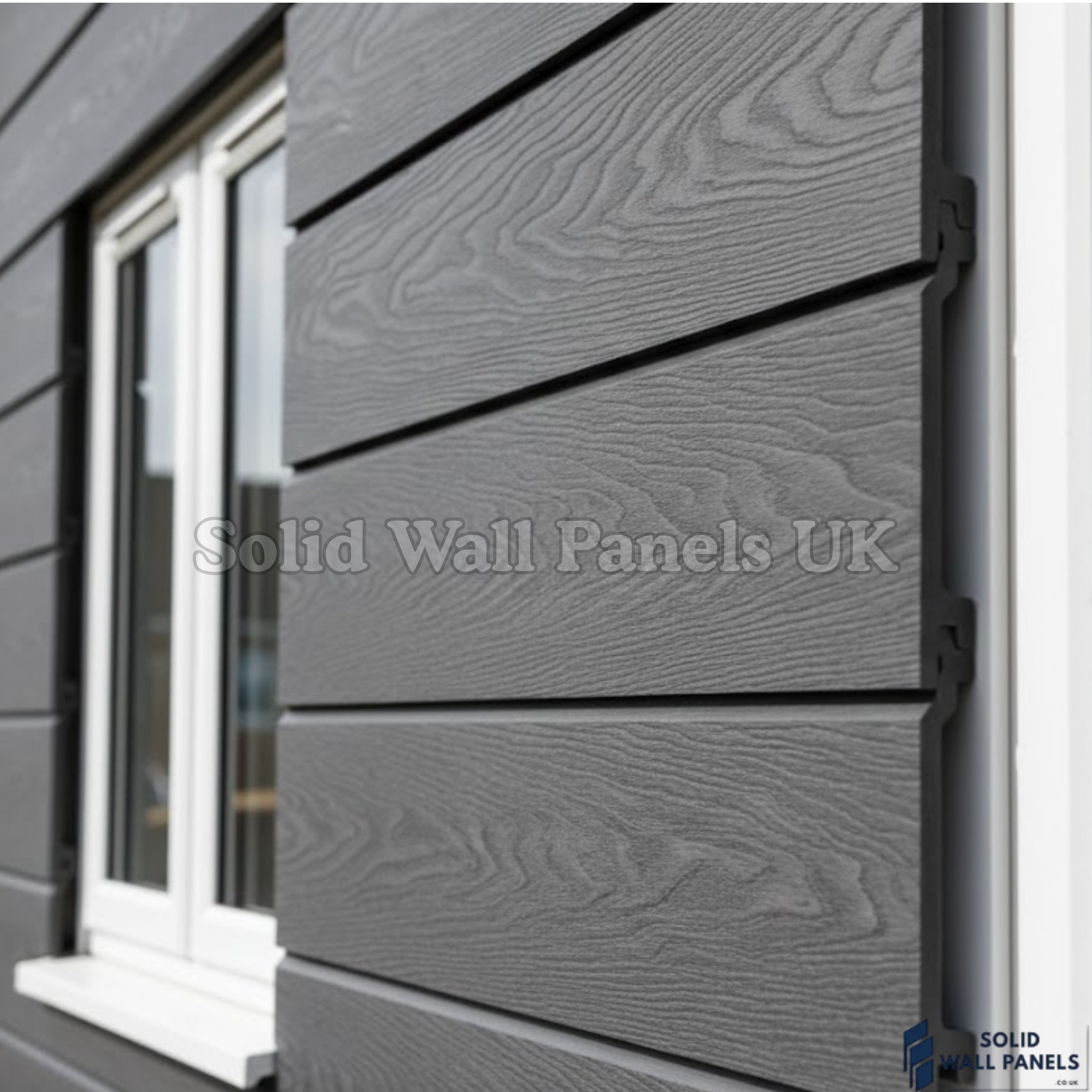 Grey PVC Exterior Wall Panels – Wood Effect Outdoor Cladding 290cm (6 Pieces )