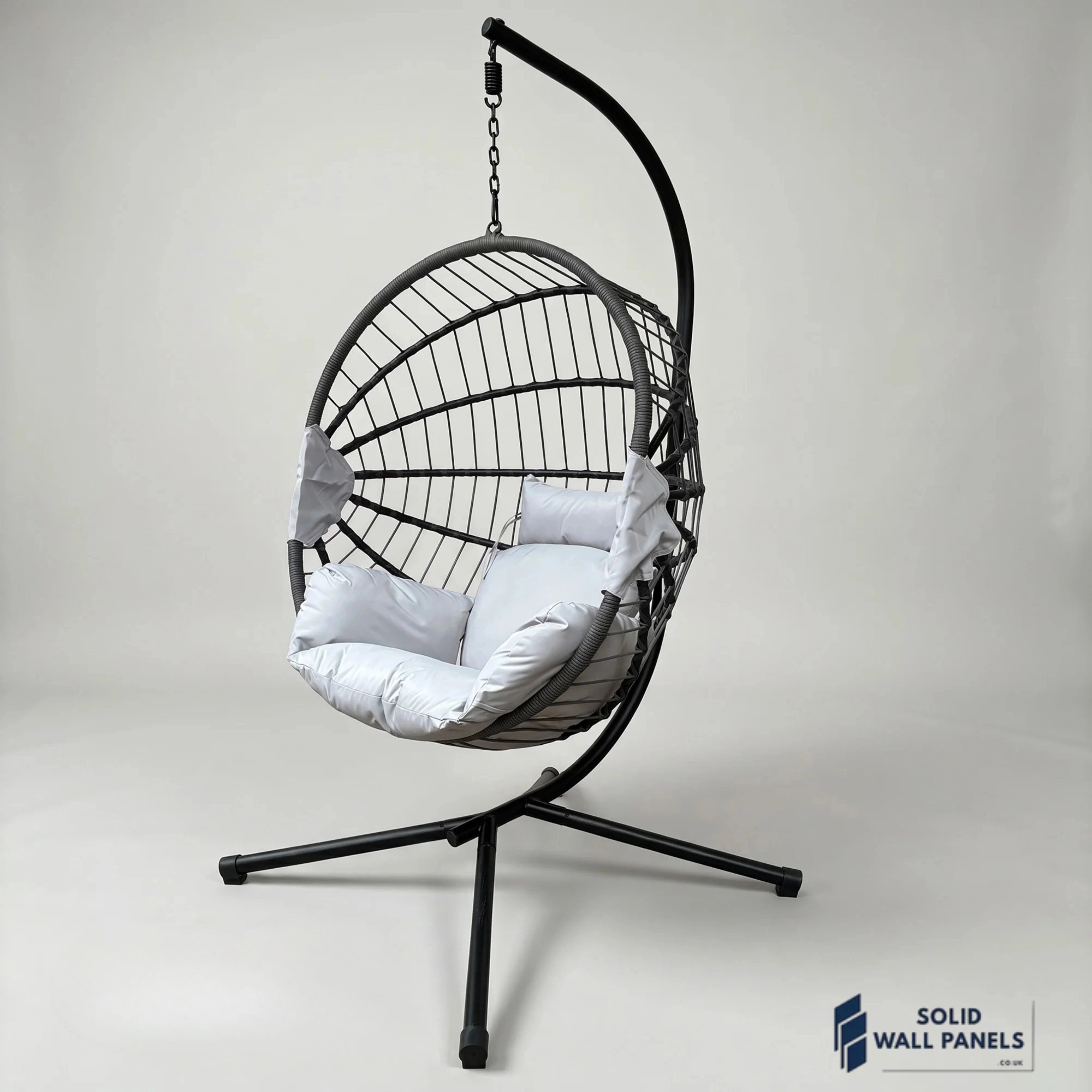 Hanging Egg Chair with Foldable Design & Luxury Cushions – Light Grey PE Rattan